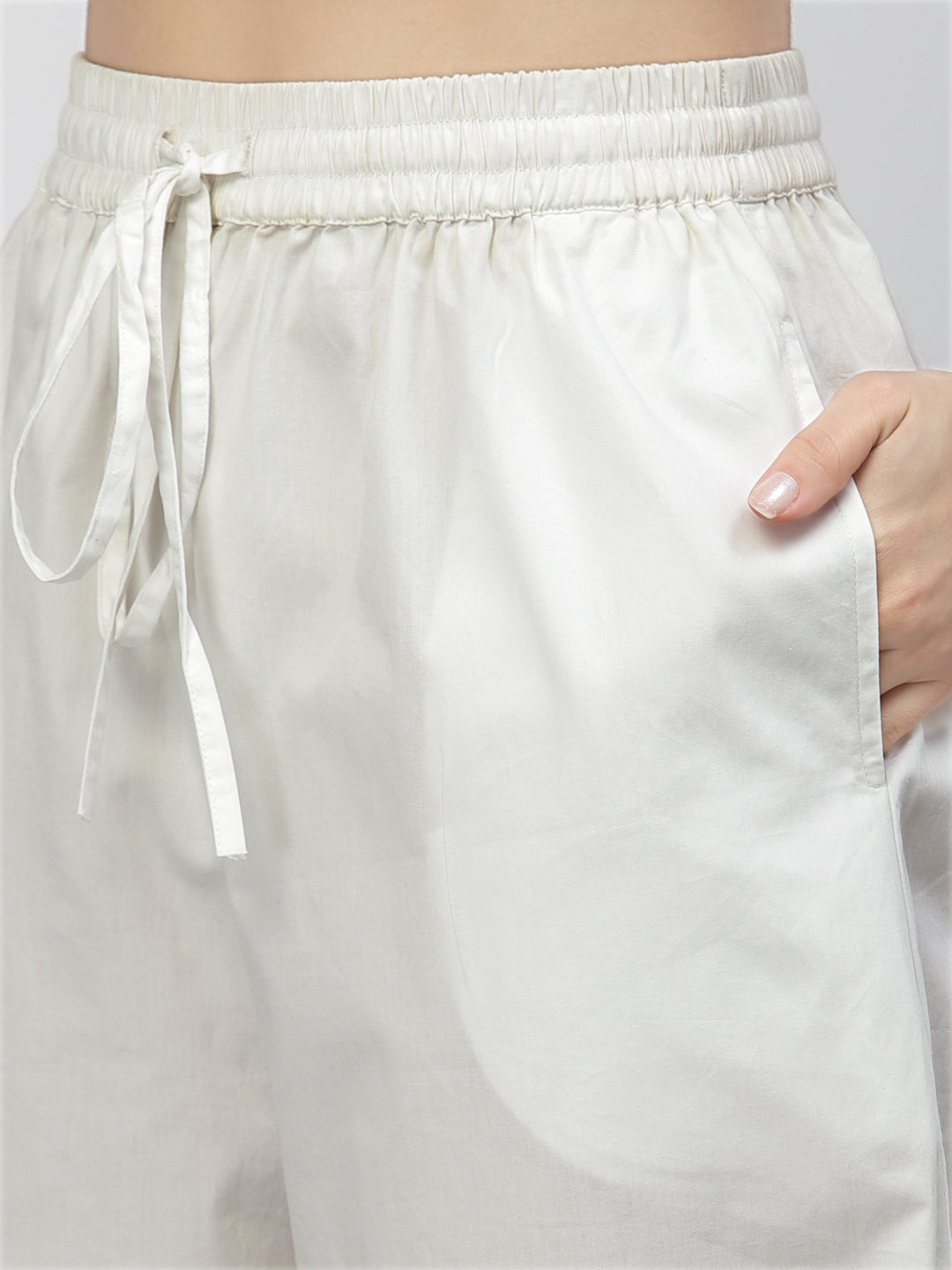 Blanc9 White Top With Flared Cotton Pyjama Set-B9NW71