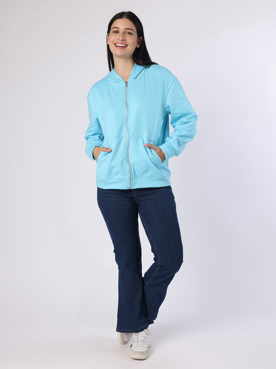 Blanc9 Women Aqua Blue Sweatshirt With Hood
