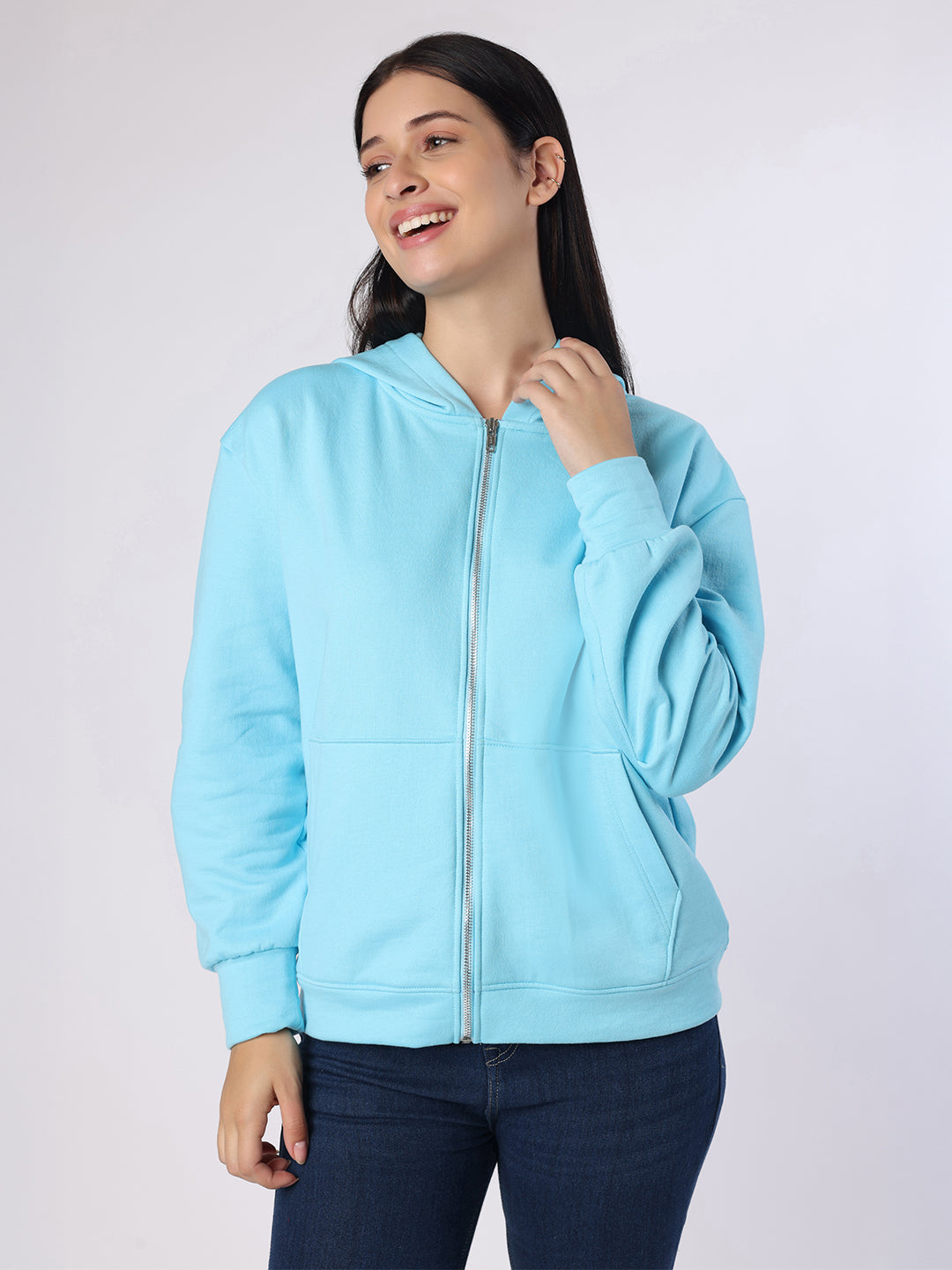 Blanc9 Women Aqua Blue Sweatshirt With Hood
