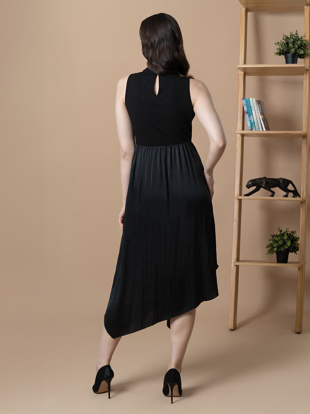 Blanc9  Women Black Dual Fabric Tulip Dress
