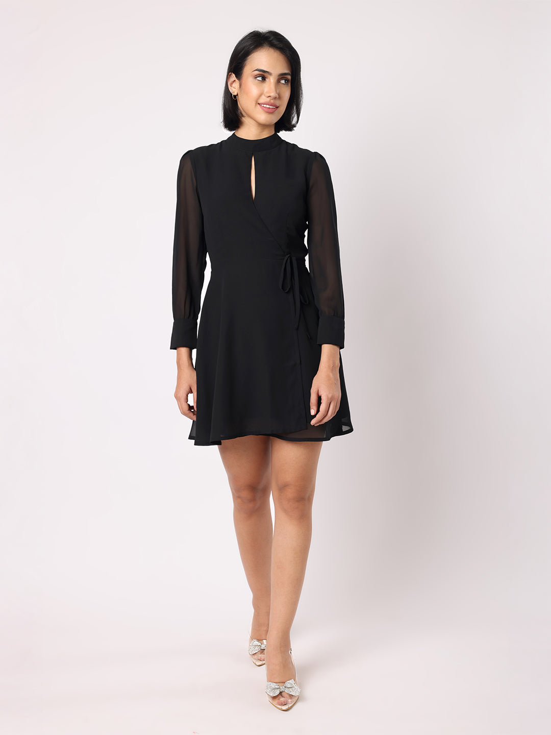 Blanc9  Women Black Wrap Dress With Key Hole Detail