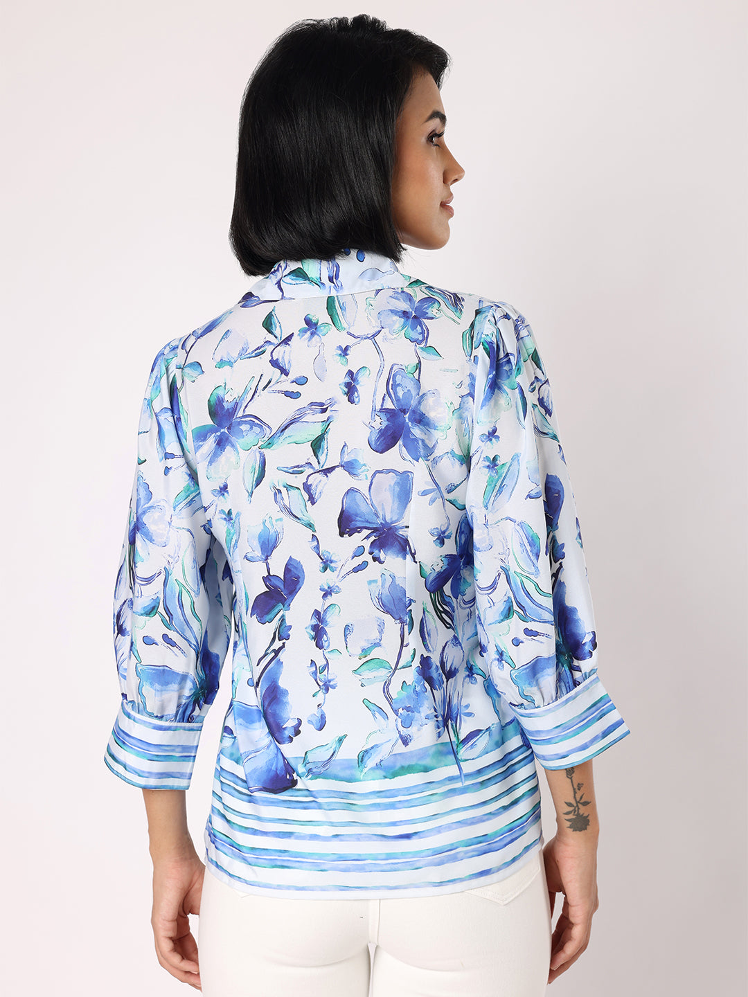 Blanc9 Women  Floral Shirt With Striper Border