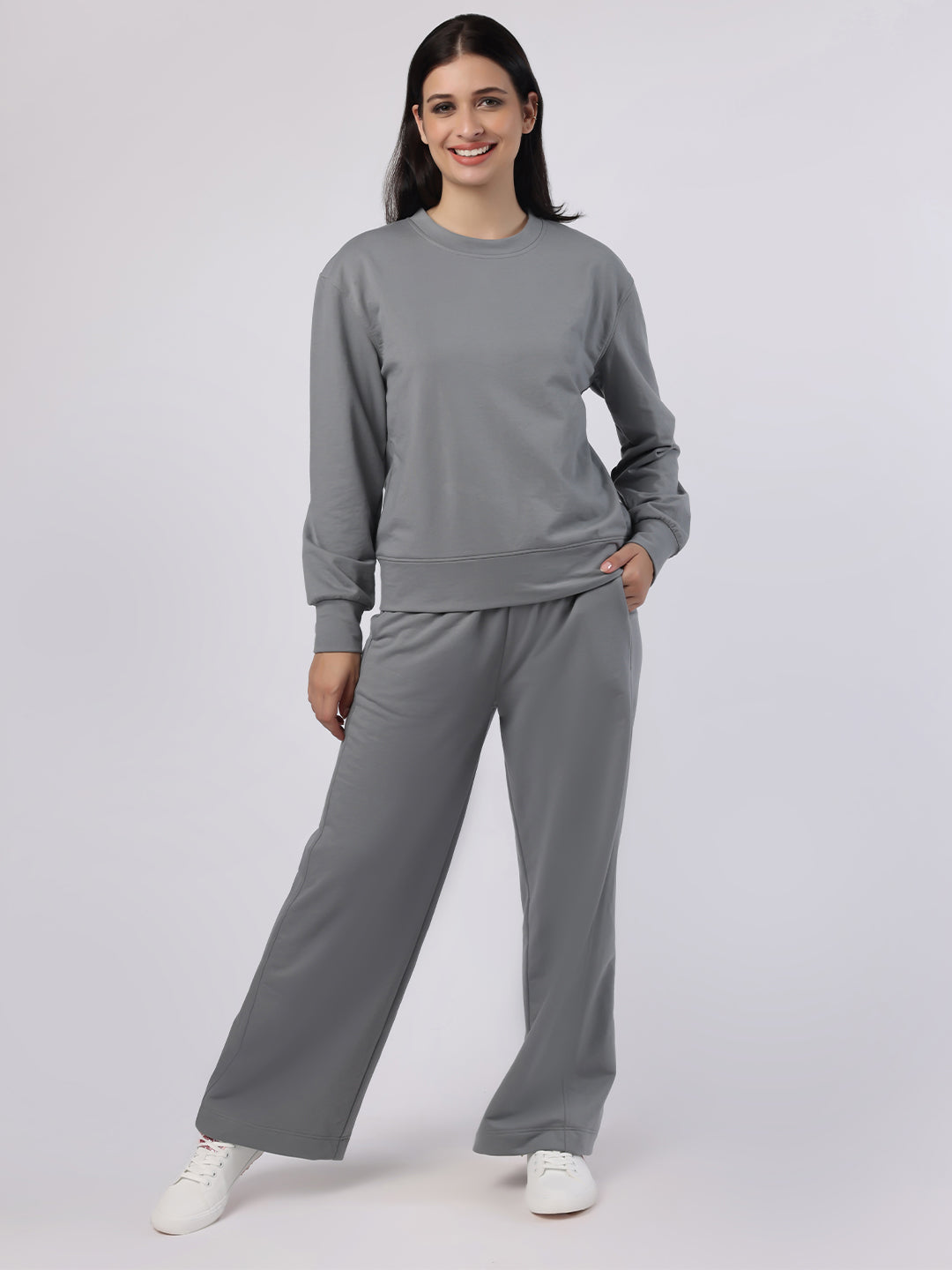 Blanc9 Women Grey Sweatshirt And Trousers