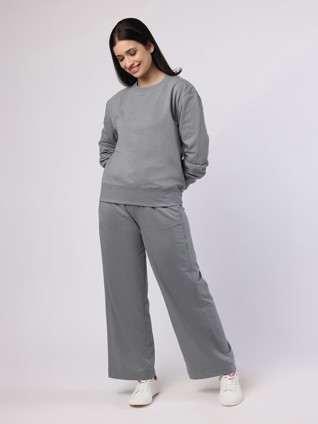 Blanc9 Women Grey Sweatshirt And Trousers