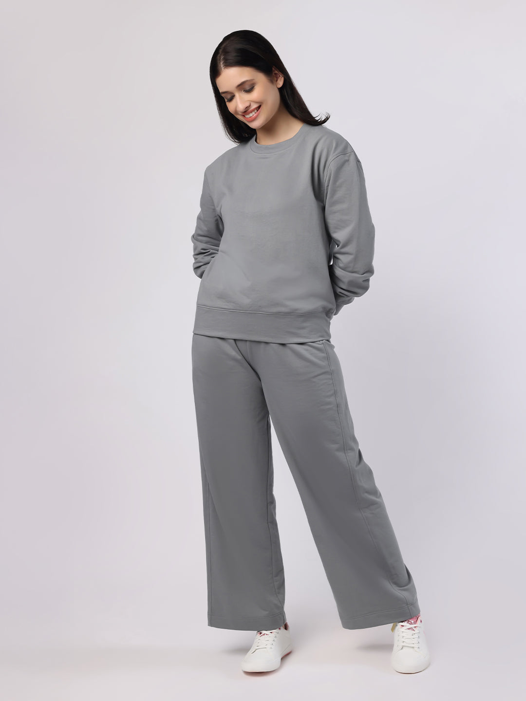 Blanc9 Women Grey Sweatshirt And Trousers