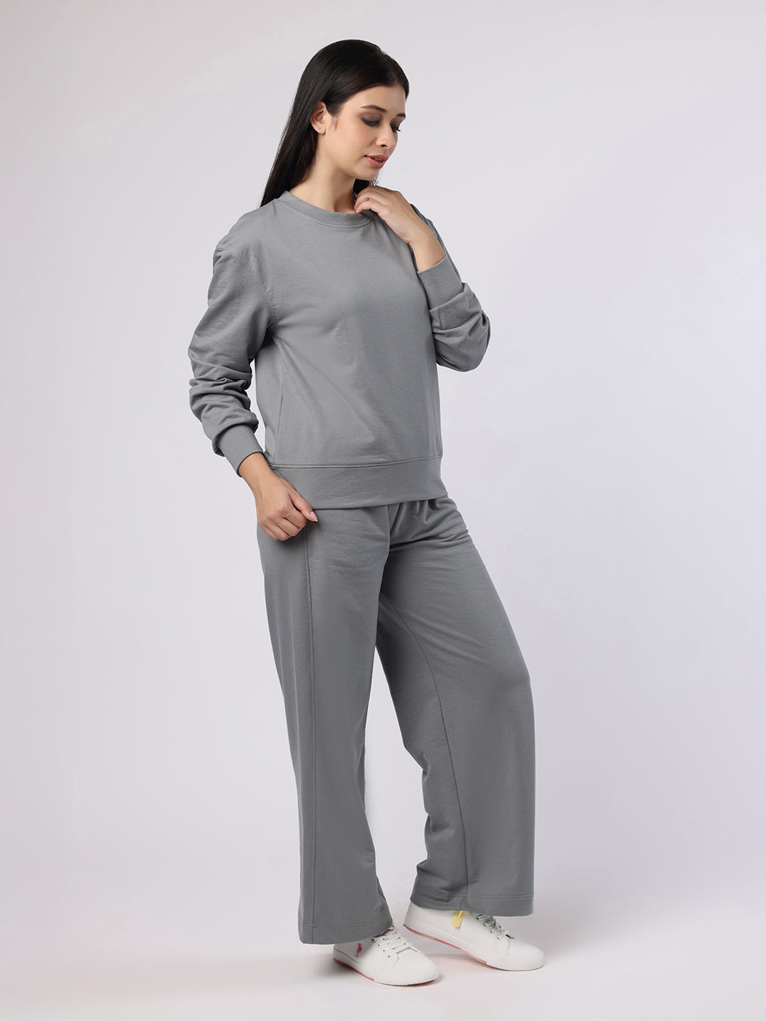 Blanc9 Women Grey Sweatshirt And Trousers