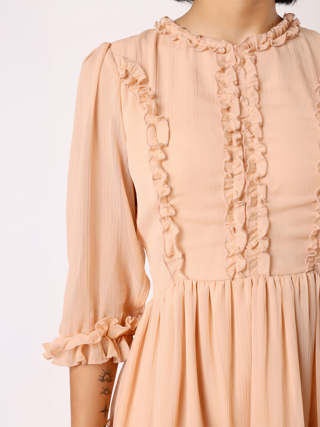 Blanc9  Women Nude Peach Tiered Dress With Front Frill Detail
