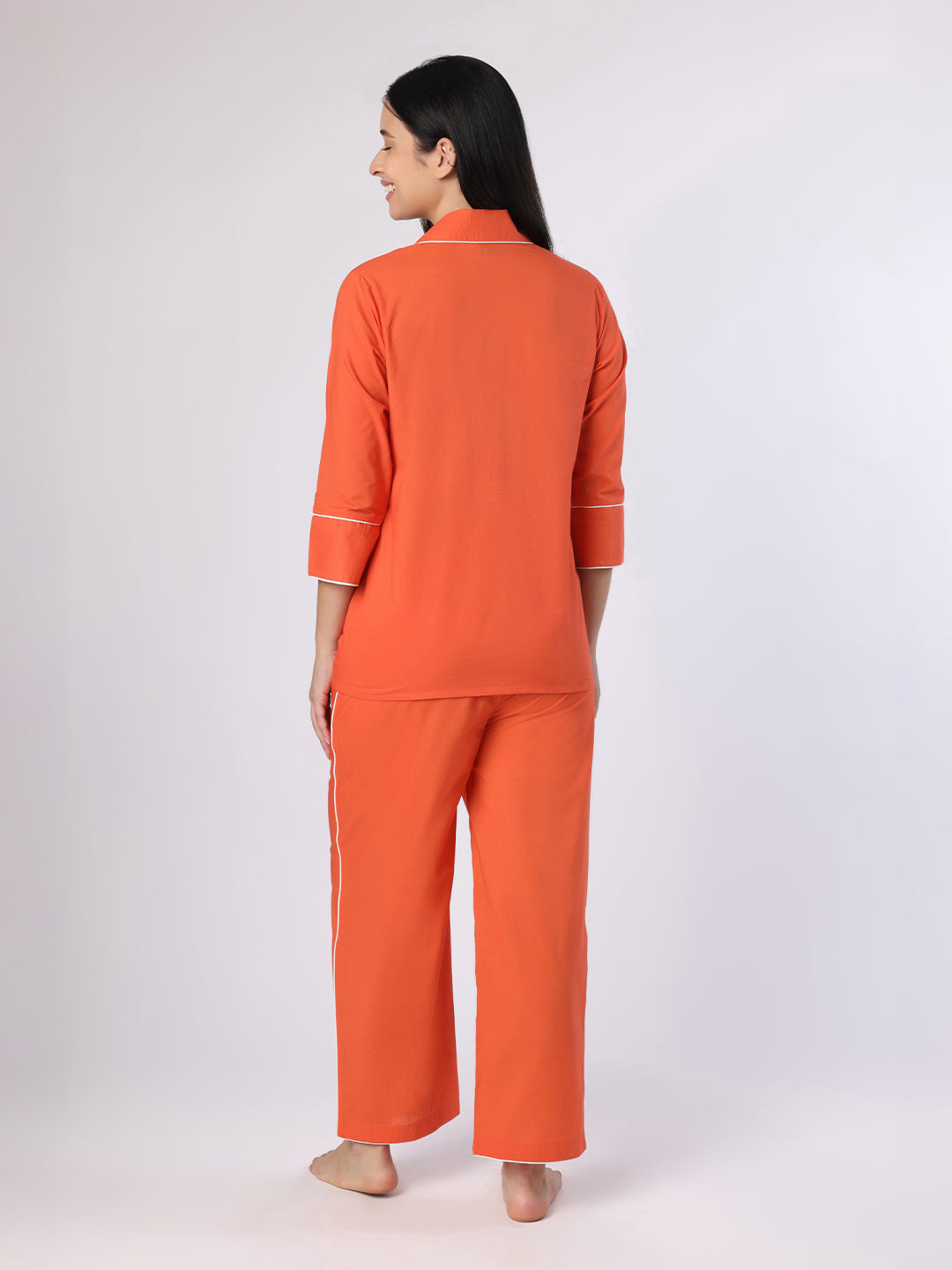 Orange Nightwear With White Piping Detail