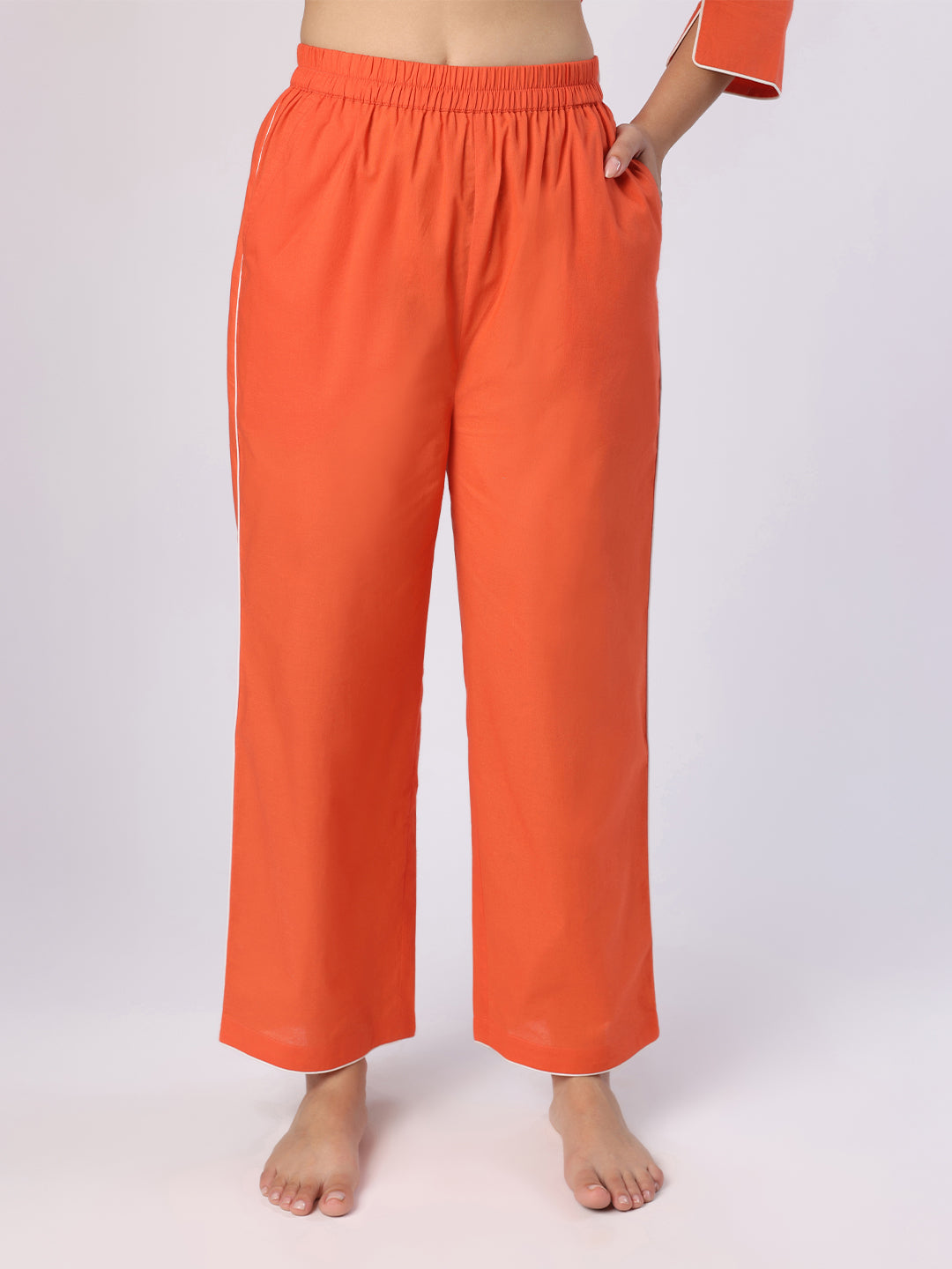 Orange Nightwear With White Piping Detail