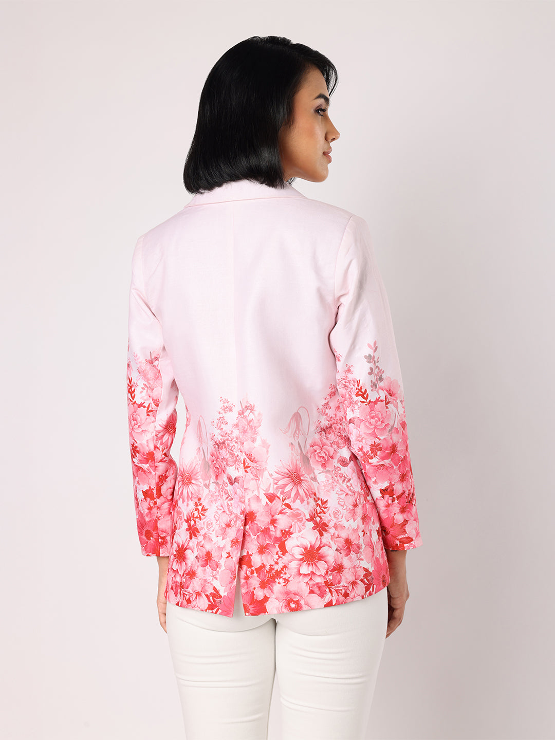 Blanc9  Women Pink Blazer With Floral Border 