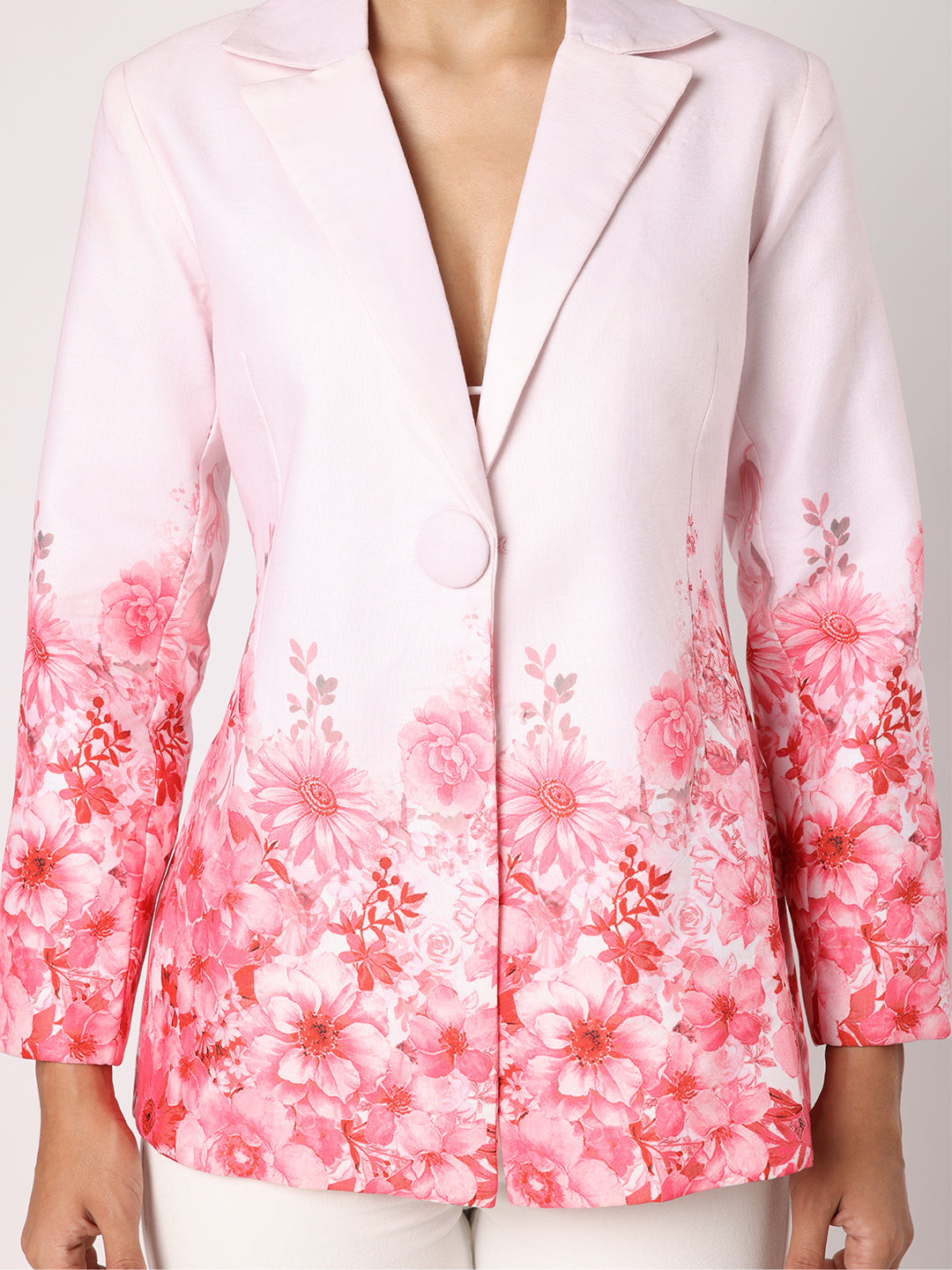 Blanc9  Women Pink Blazer With Floral Border 