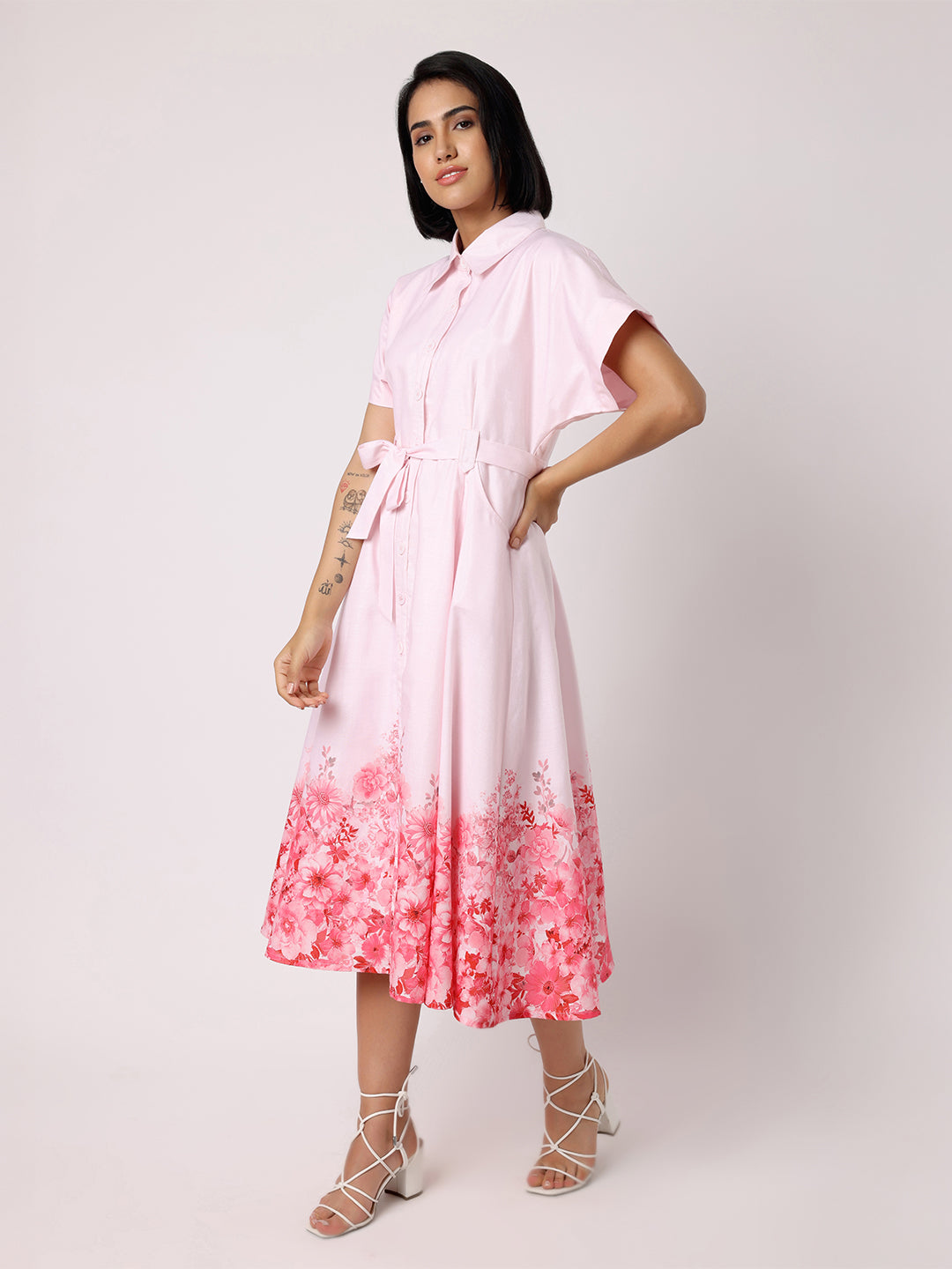 Blanc9 Women Pink Dress With Floral Border
