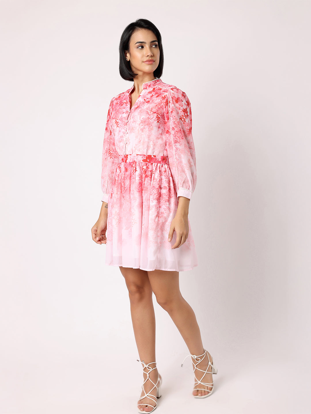 Blanc9 Women  Pink Floral Dress With Belt
