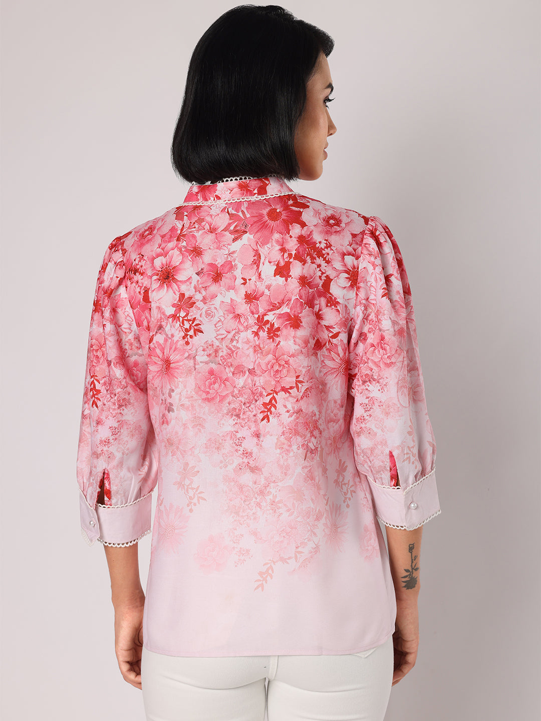 Blanc9 Women  Pink Floral Top With Lace Detail
