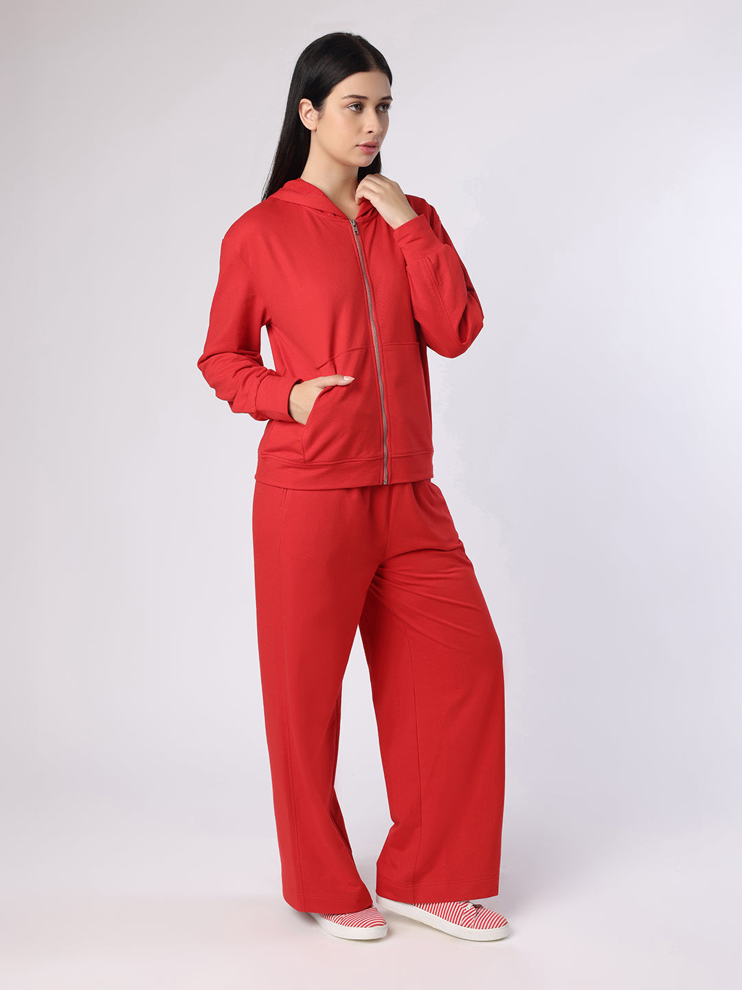 Blanc9 Women Red Hoodie With Trousers