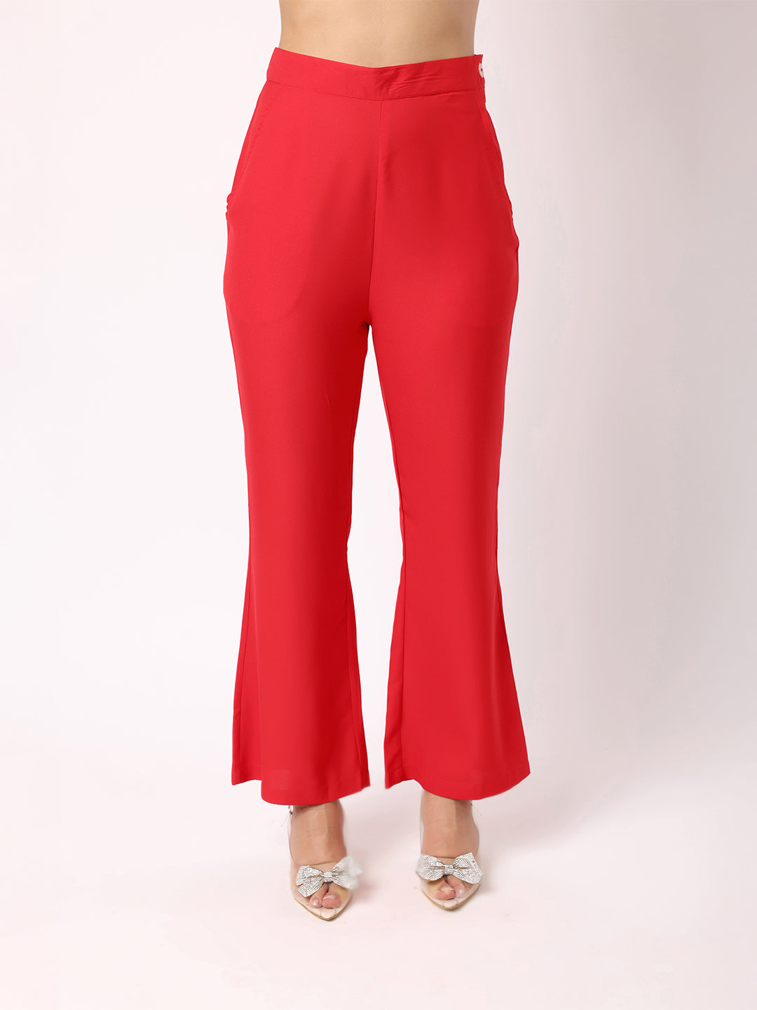 Blanc9 Women Red Peplum Blazer With Trousers
