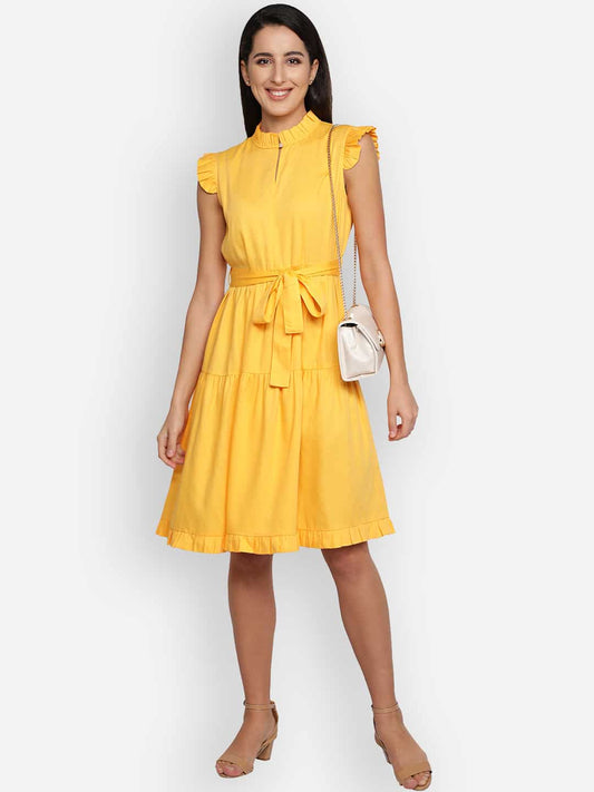 Blanc9 Yellow Knee Length Dress-B9DR74