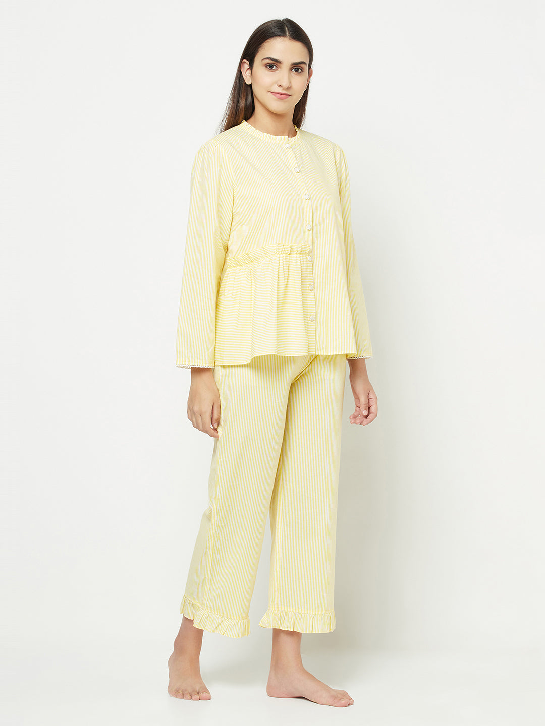 Blanc9 Yellow One Side Frilled Pyjama Set-B9NW28