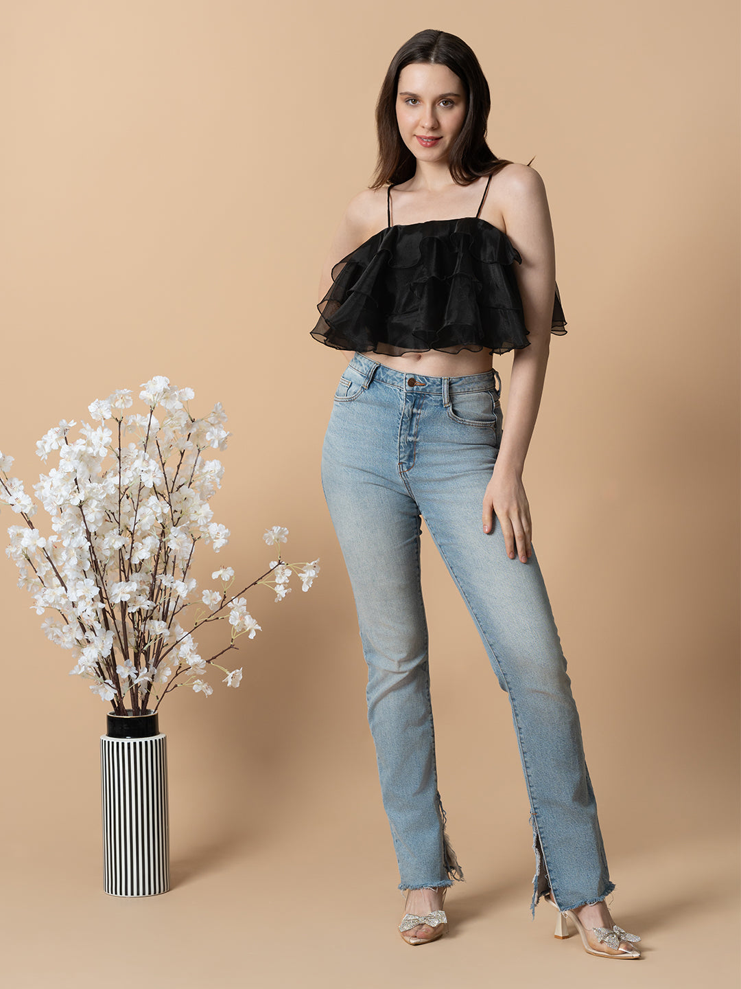 Blanc9 Black organza ruffle top