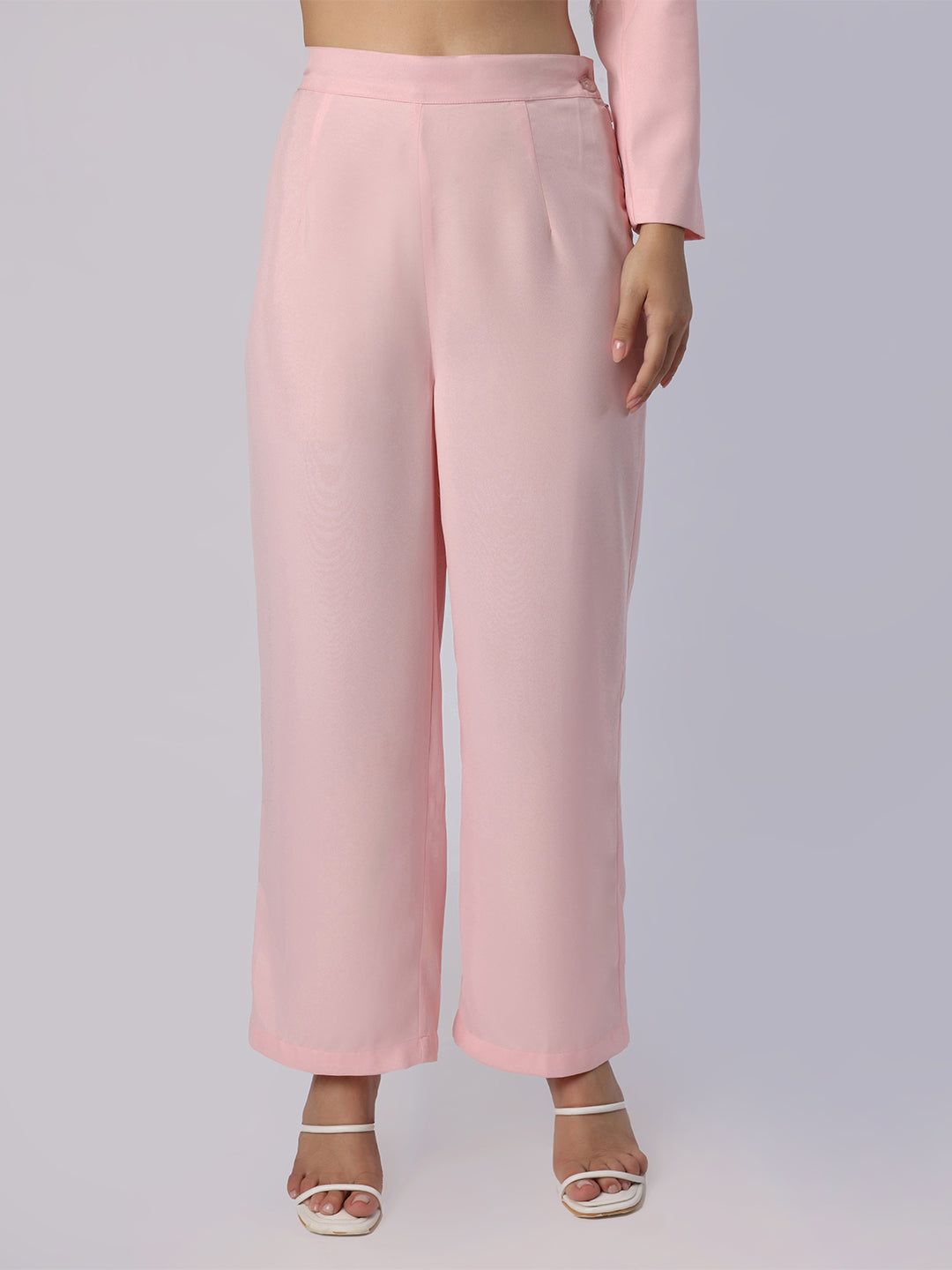 Blanc9 Light Pink Lace Patch Blazer Trouser Set - 1
