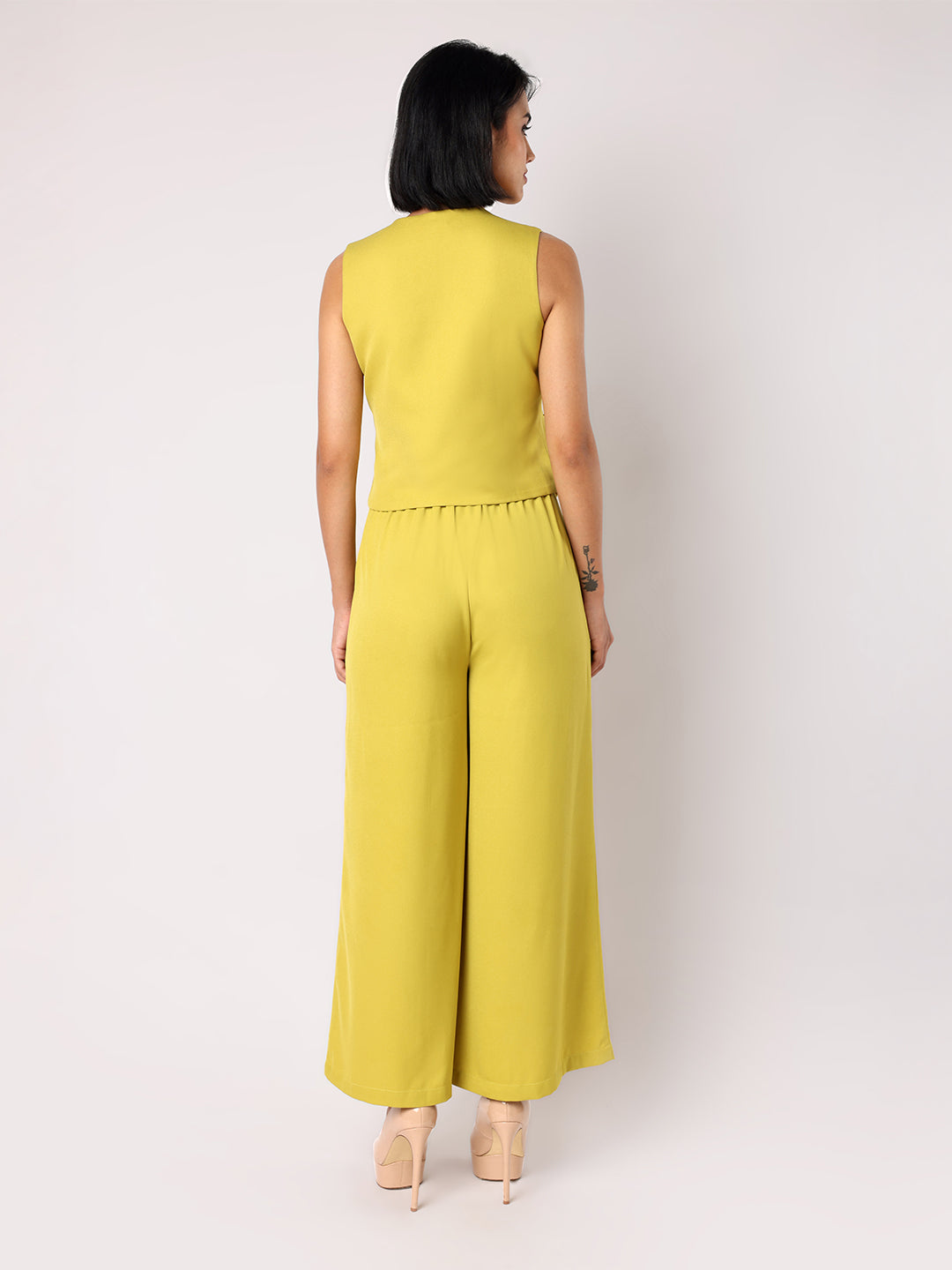 Blanc9 Women Lime Green Waist Coat With Trousers
