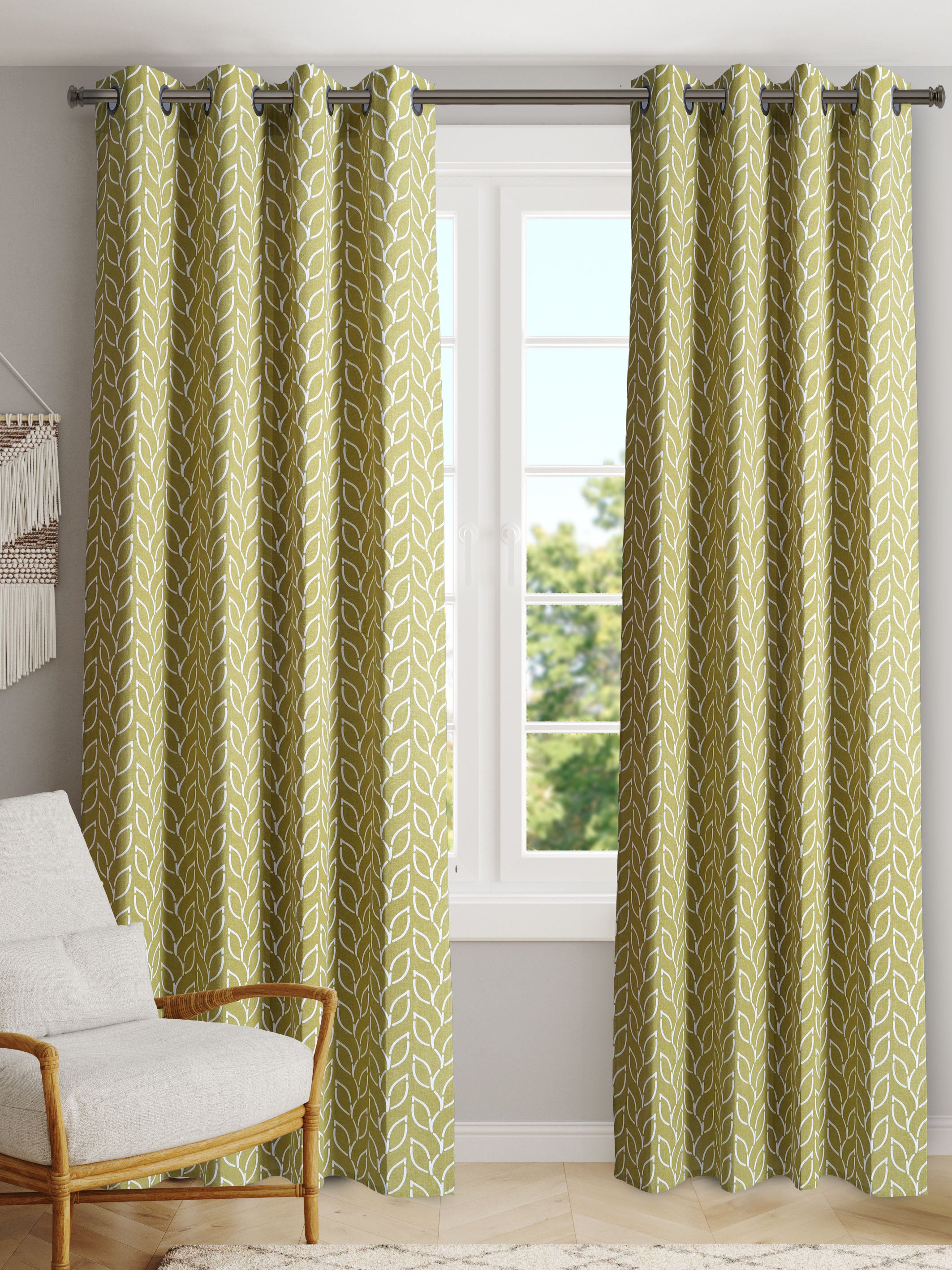 Branchlet Green Polyester Cotton Printed Curtain