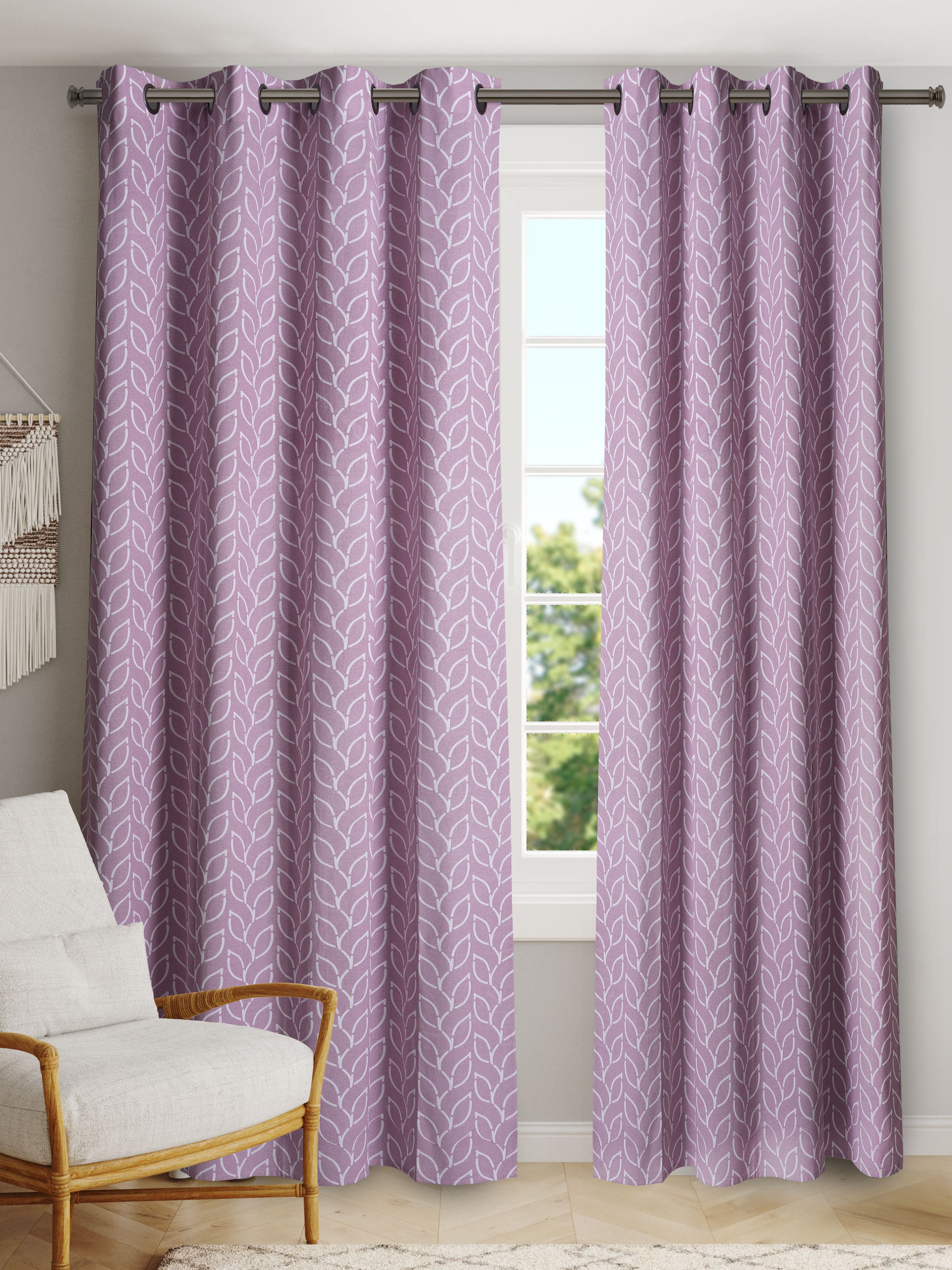 Branchlet Lilac Polyester Cotton Printed Curtain