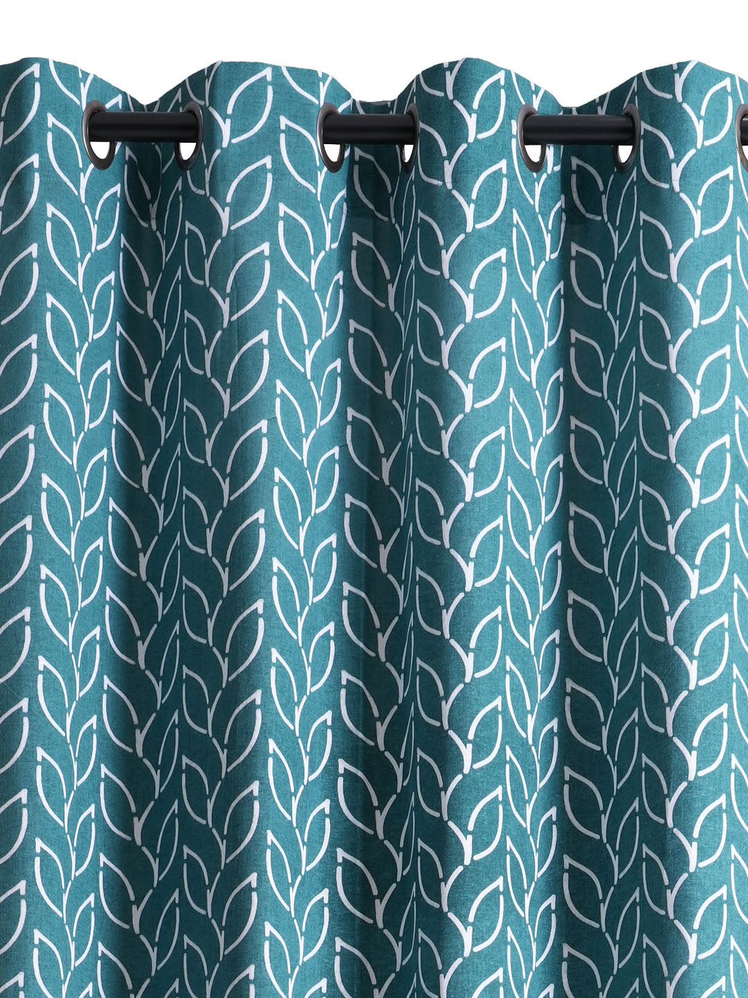 Branchlet Teal Cotton Polyester Printed Curtain