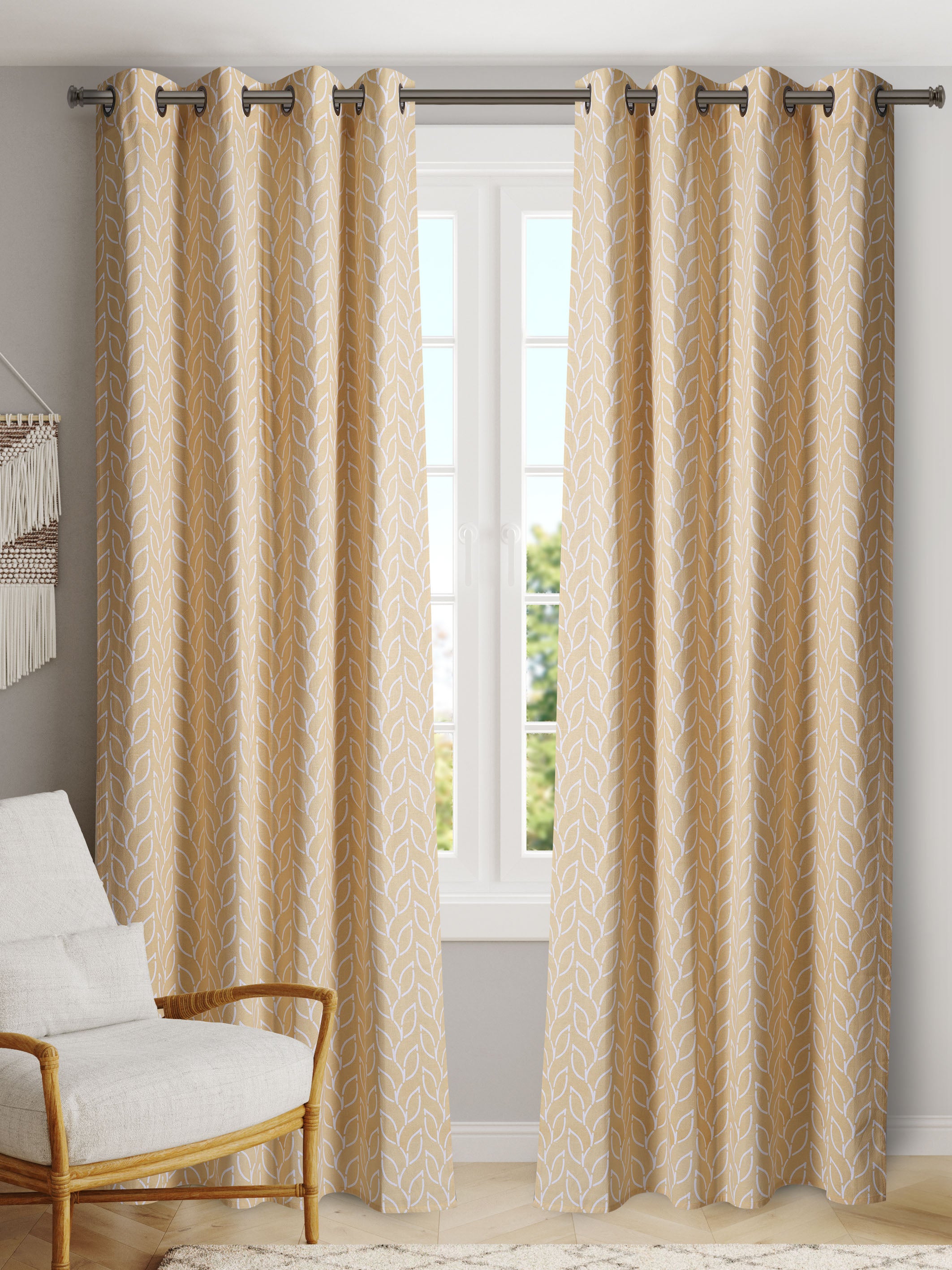 Branchlet Yellow Polyester Cotton Printed Curtain