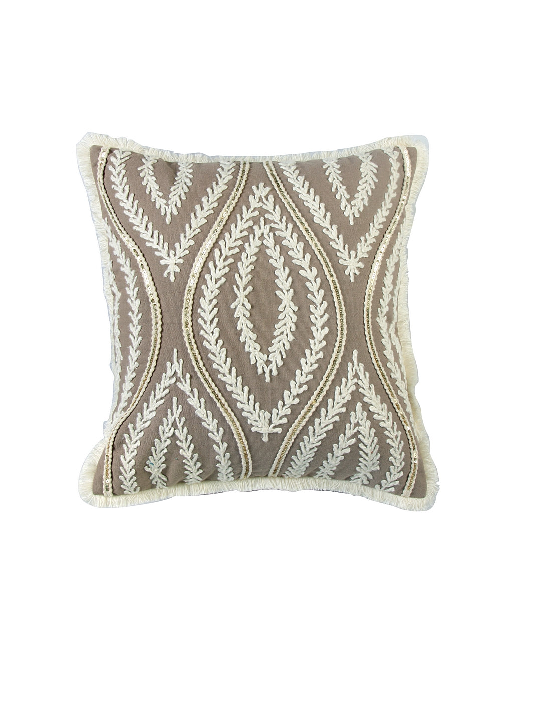 Serene Leaf Hand Embroidery Cushion Cover
