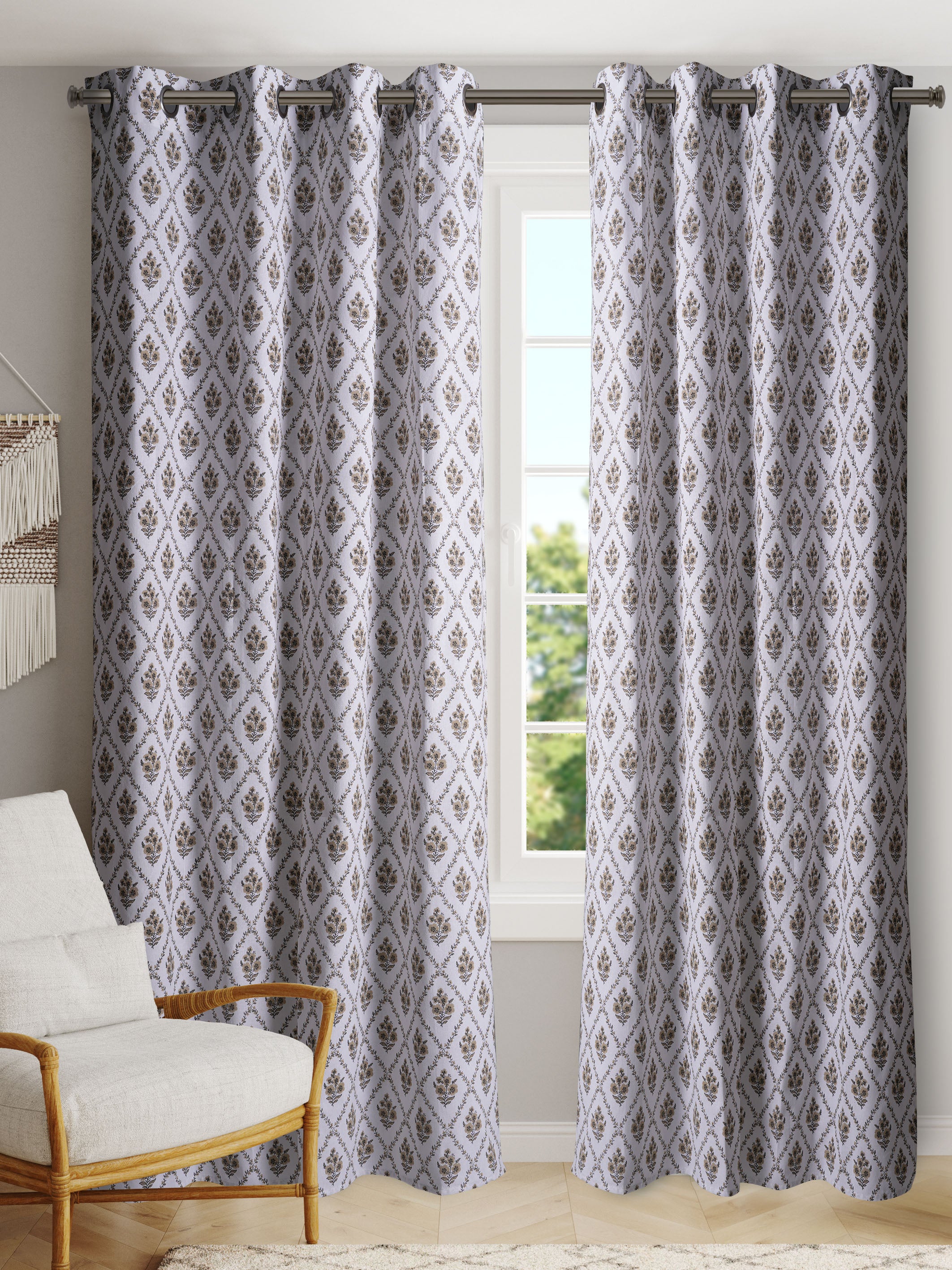 Daisy Neutral Polyester Cotton Printed Curtain