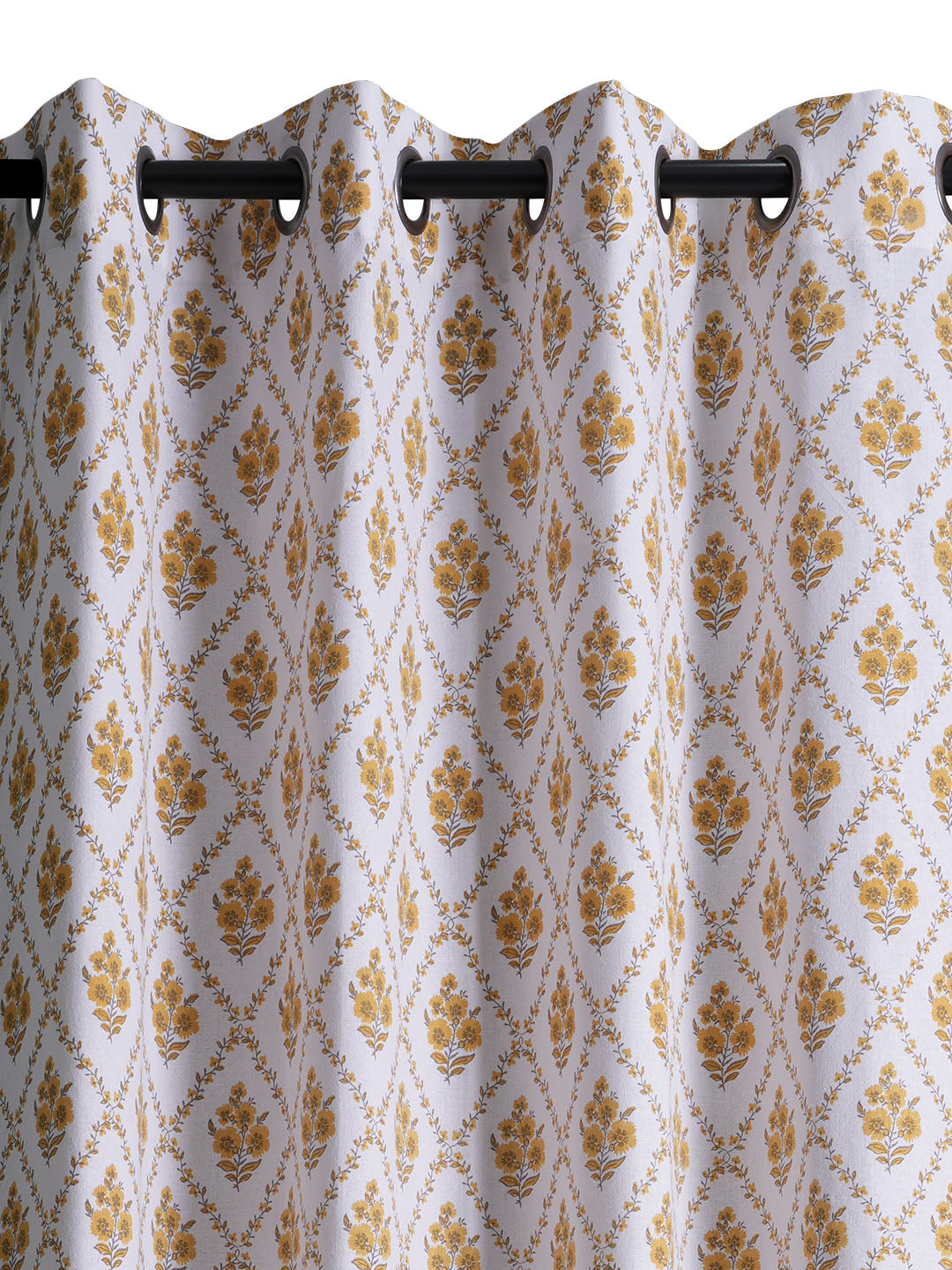 Daisy Yellow Polyester Cotton Printed Curtain