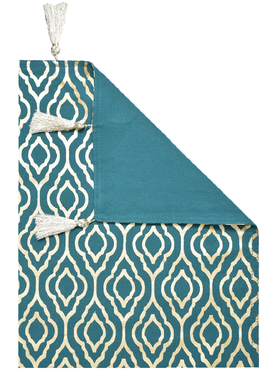 Roshan Teal Colored 100% Cotton Printed 4/6 Seater Table Runner