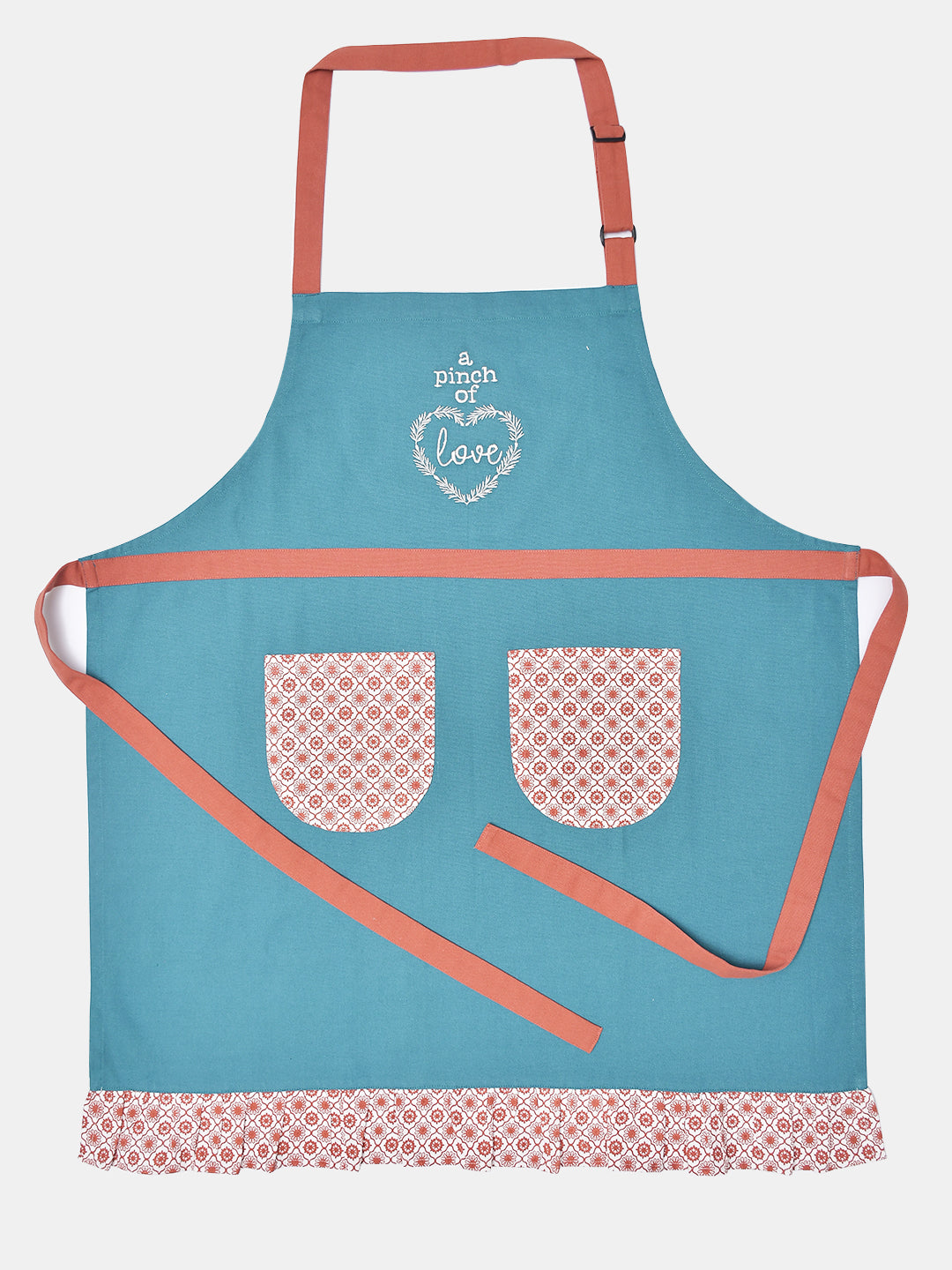 Pinch of Love Teal Cotton Printed Apron