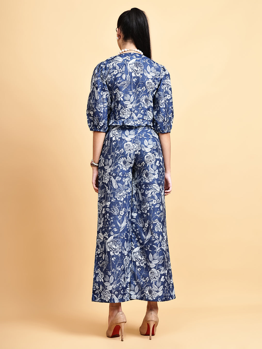 Floral Curved Hem Top with Trousers