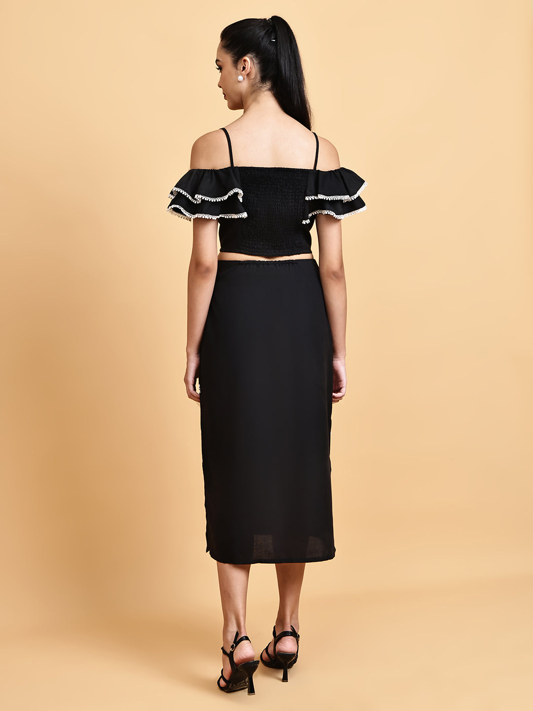 Black Beachy Top With Laced Skirt