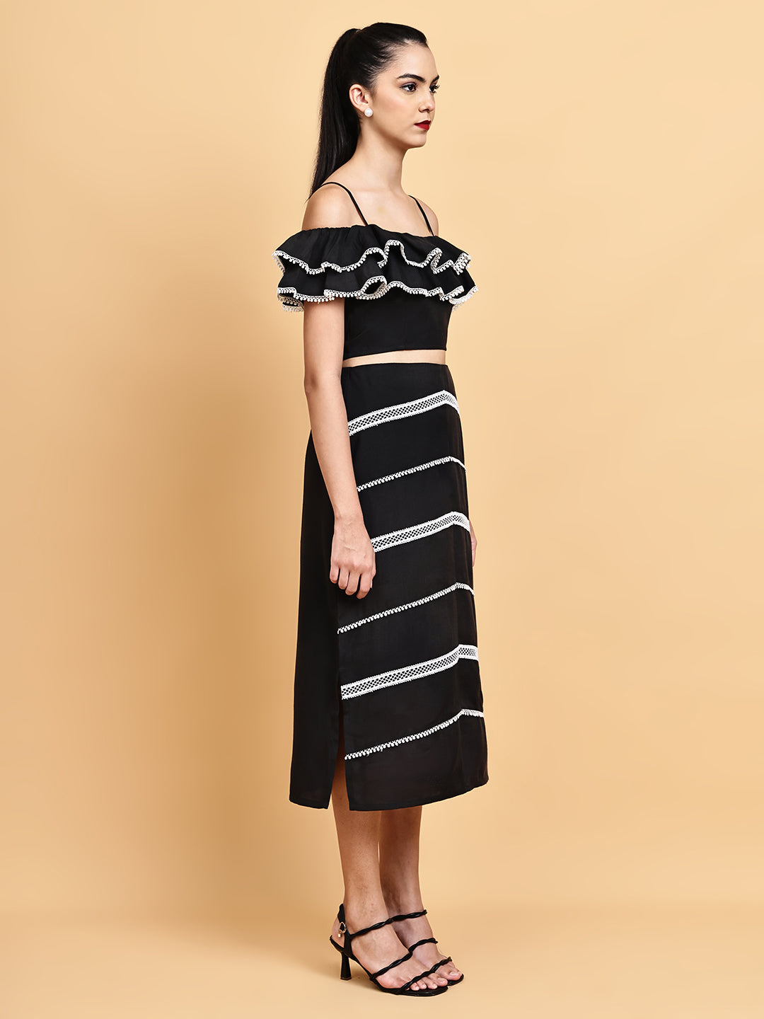 Black Beachy Top With Laced Skirt