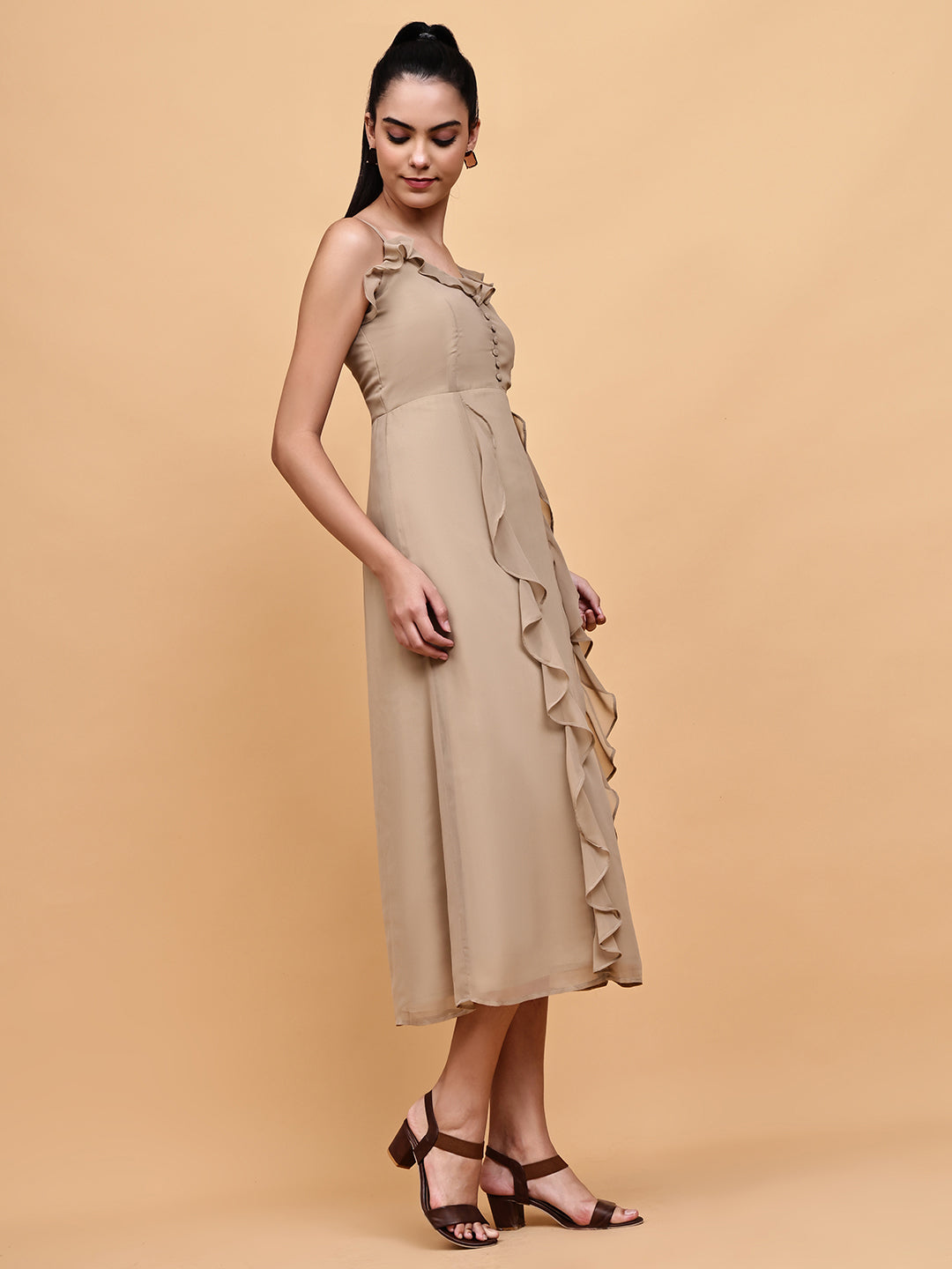 Beige Slip dress with frill