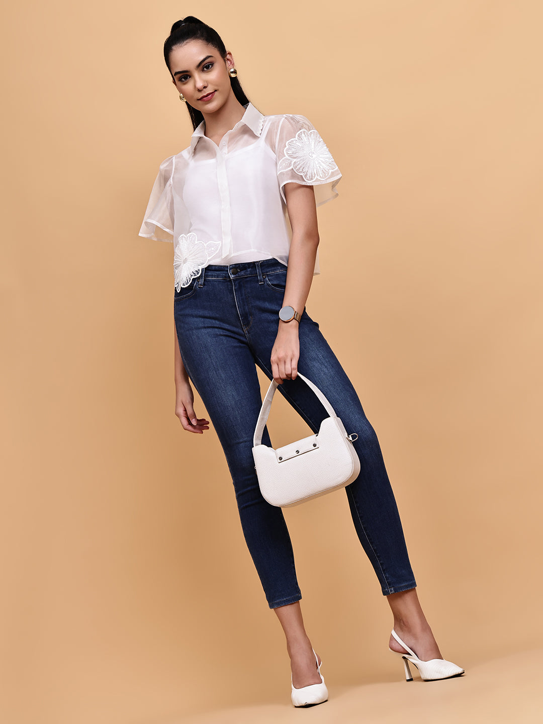 White Organza Floral Shirt