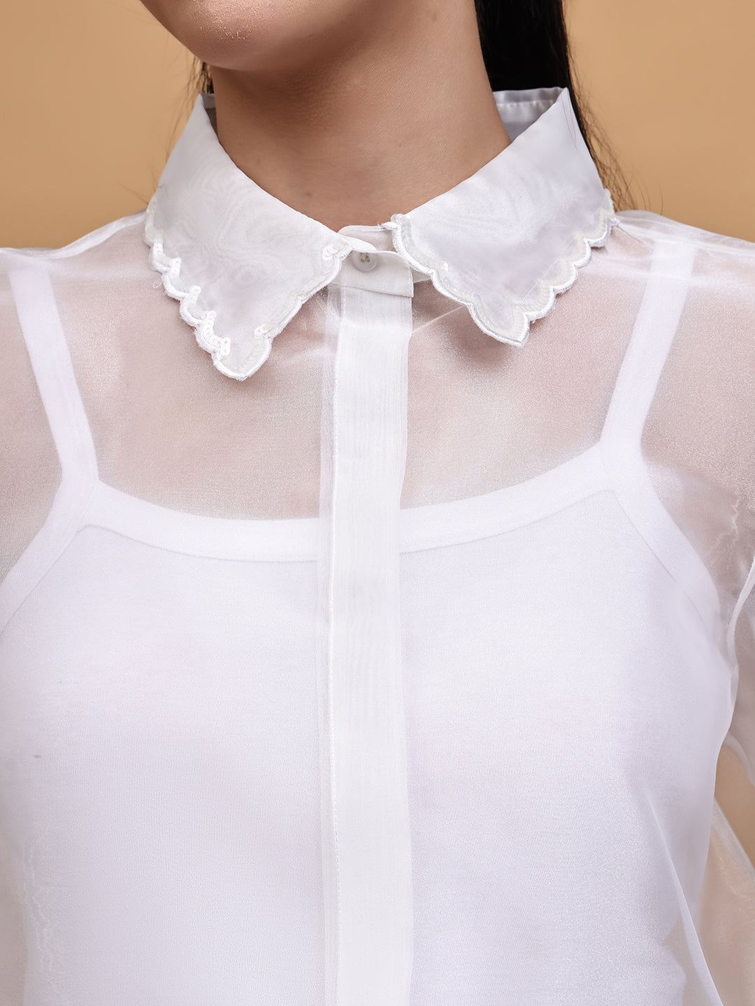 White Organza Floral Shirt
