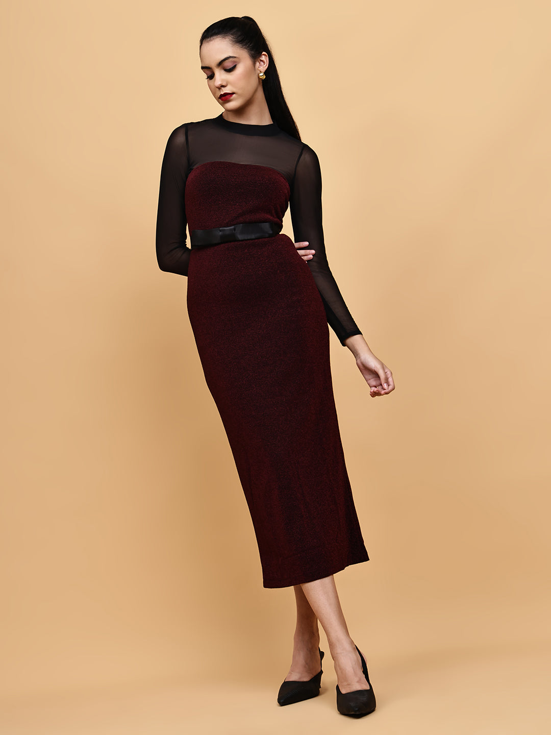 Party Dress With Mesh Crop Top