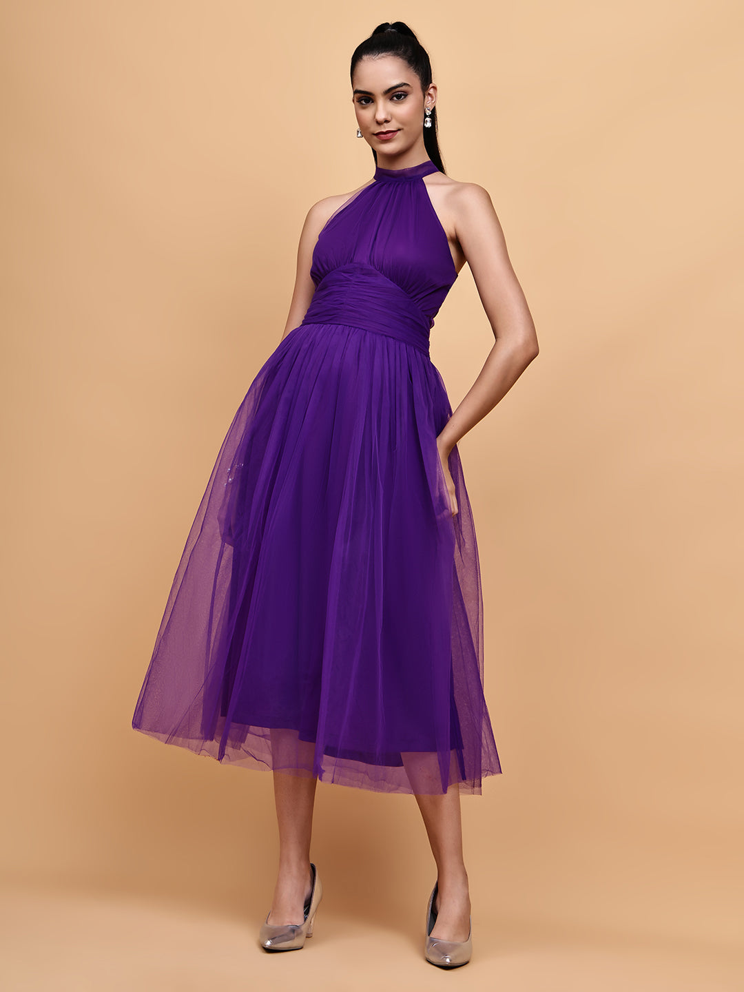 Purple tulle mesh dress