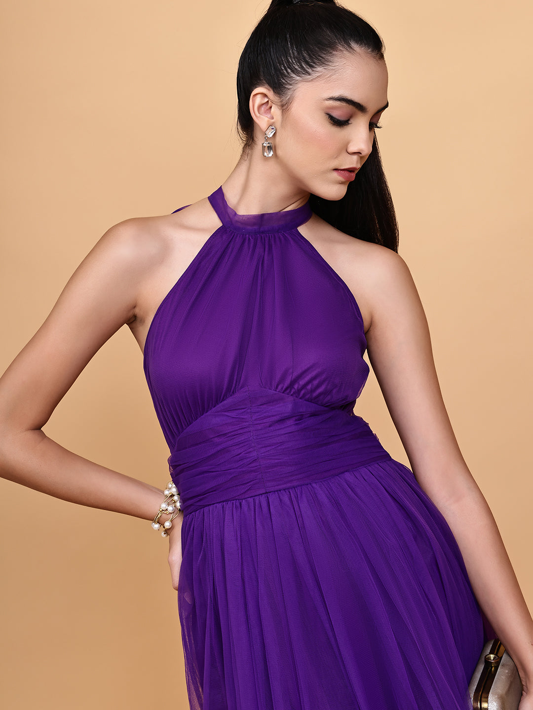 Purple tulle mesh dress