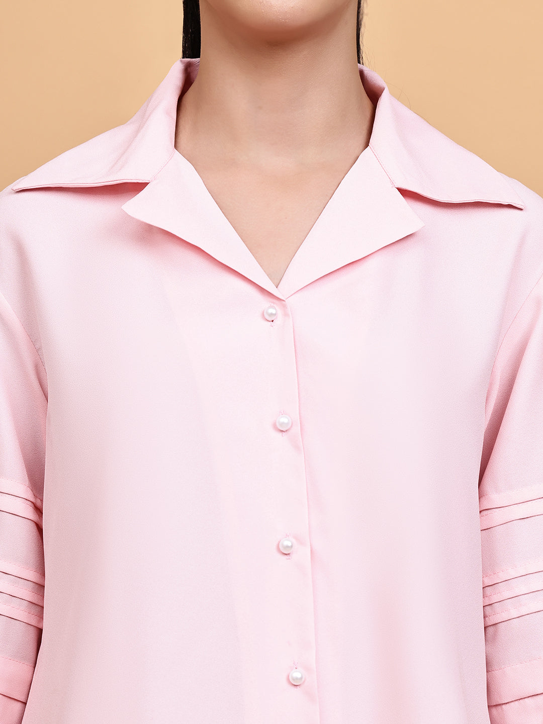 Pink Shirt with Pleated Sleeve