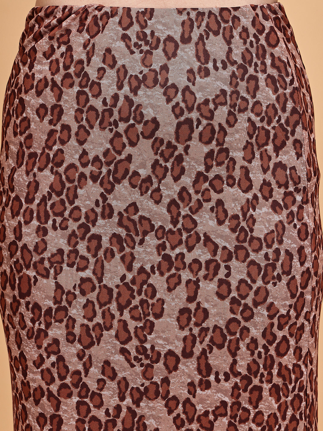 Brown Frill Top with Leaopard Pencil Skirt
