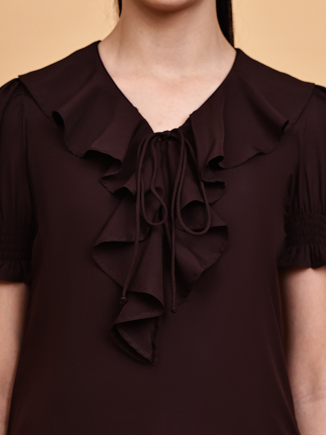 Brown Frill Top with Leaopard Pencil Skirt