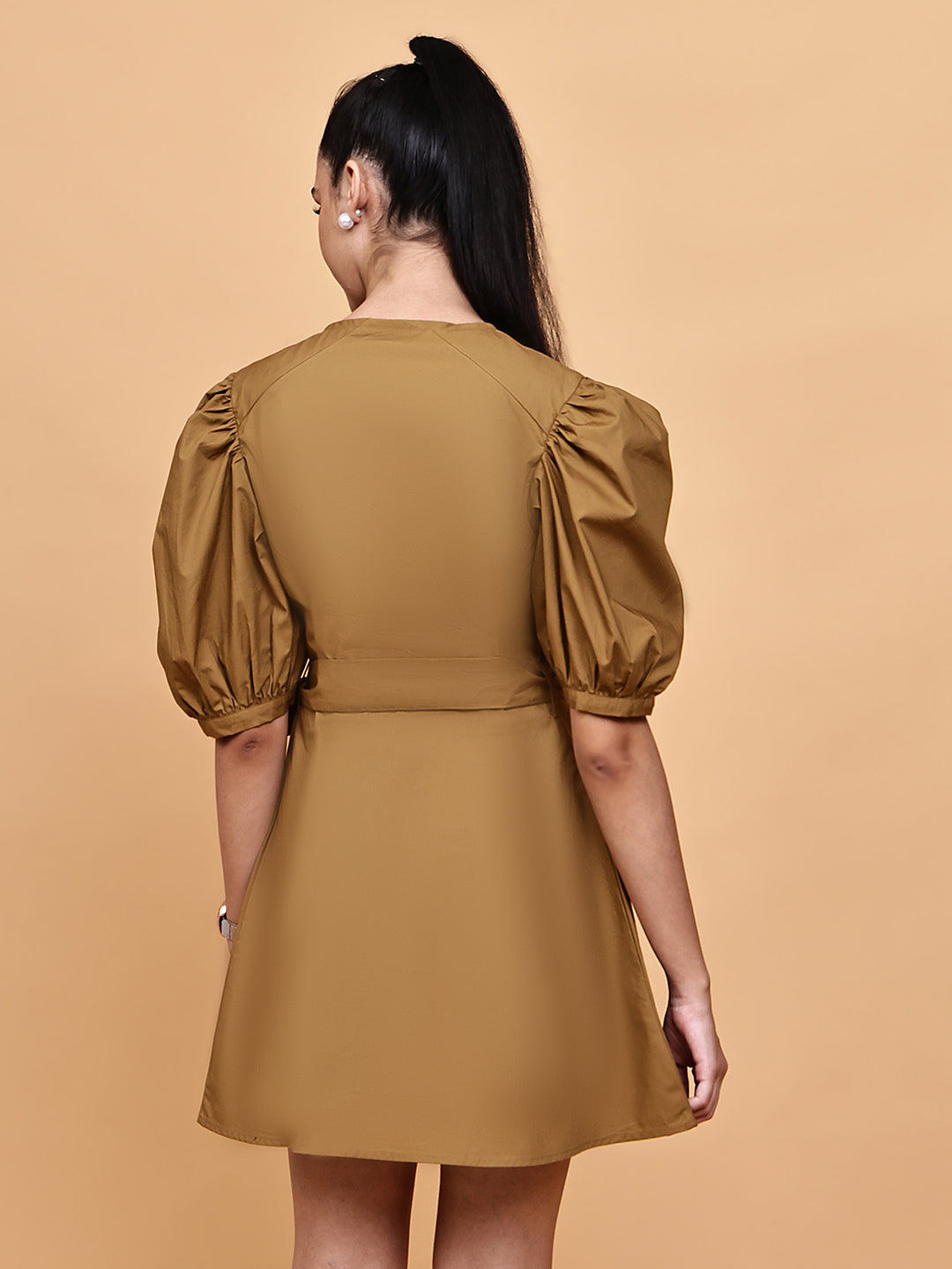Mustard Short Dress with Belt