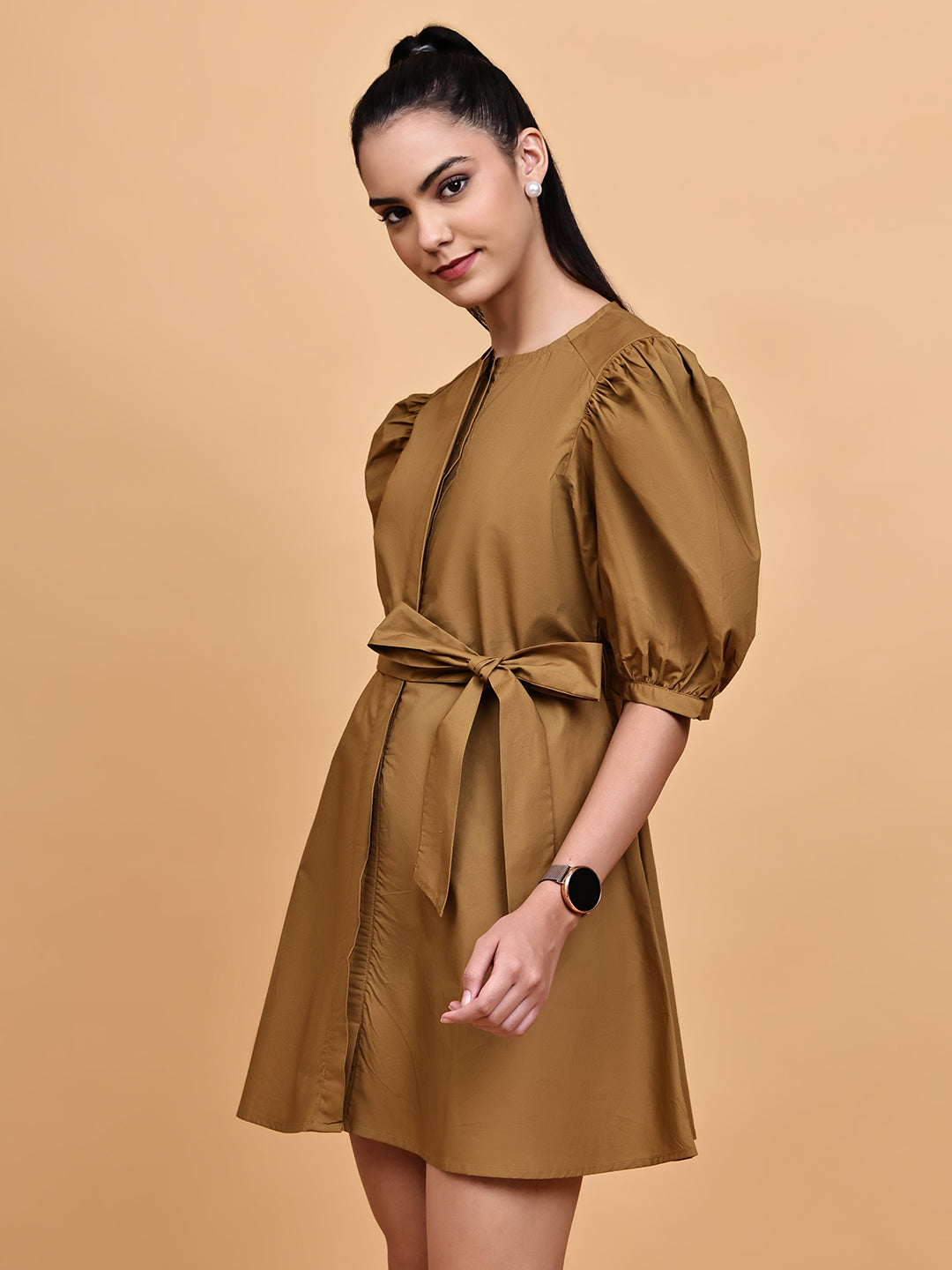 Mustard Short Dress with Belt