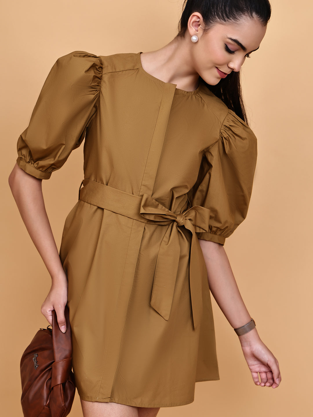 Mustard Short Dress with Belt