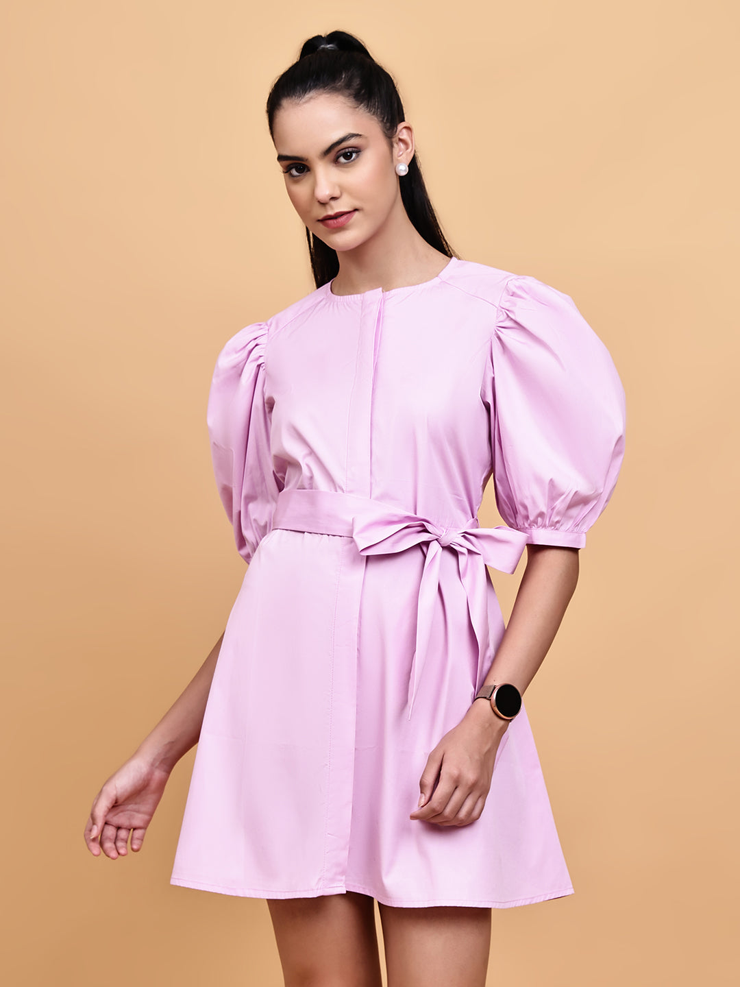 Lilac Short Dress with Belt